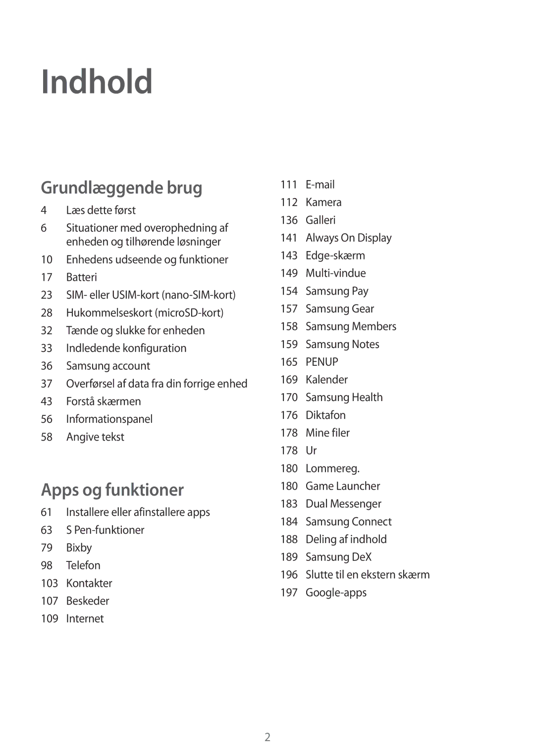 Samsung SM-N950FZKAHTS, SM-N950FZDATEN, CG-N950FZDSHTD, SM-N950FZKDNEE, SM-N950FZDDNEE manual Indhold, Læs dette først 