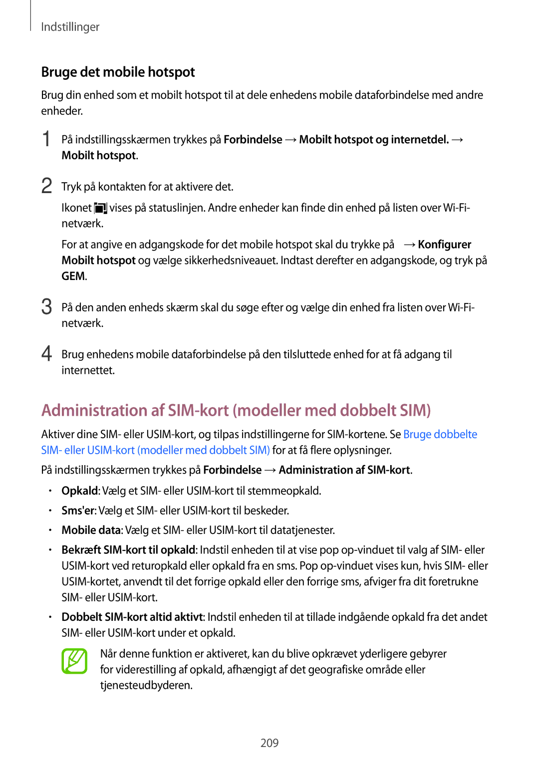 Samsung SM-N950FZKATEN, SM-N950FZDATEN manual Administration af SIM-kort modeller med dobbelt SIM, Bruge det mobile hotspot 