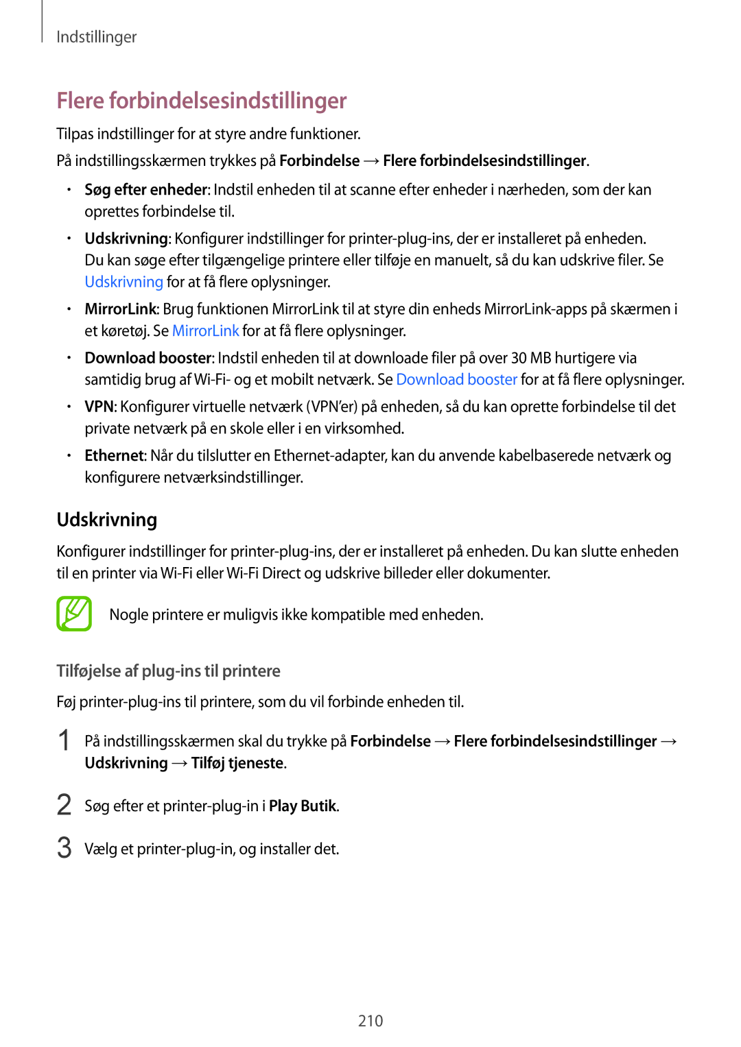 Samsung SM-N950FZDATEN, CG-N950FZDSHTD Flere forbindelsesindstillinger, Udskrivning, Tilføjelse af plug-ins til printere 