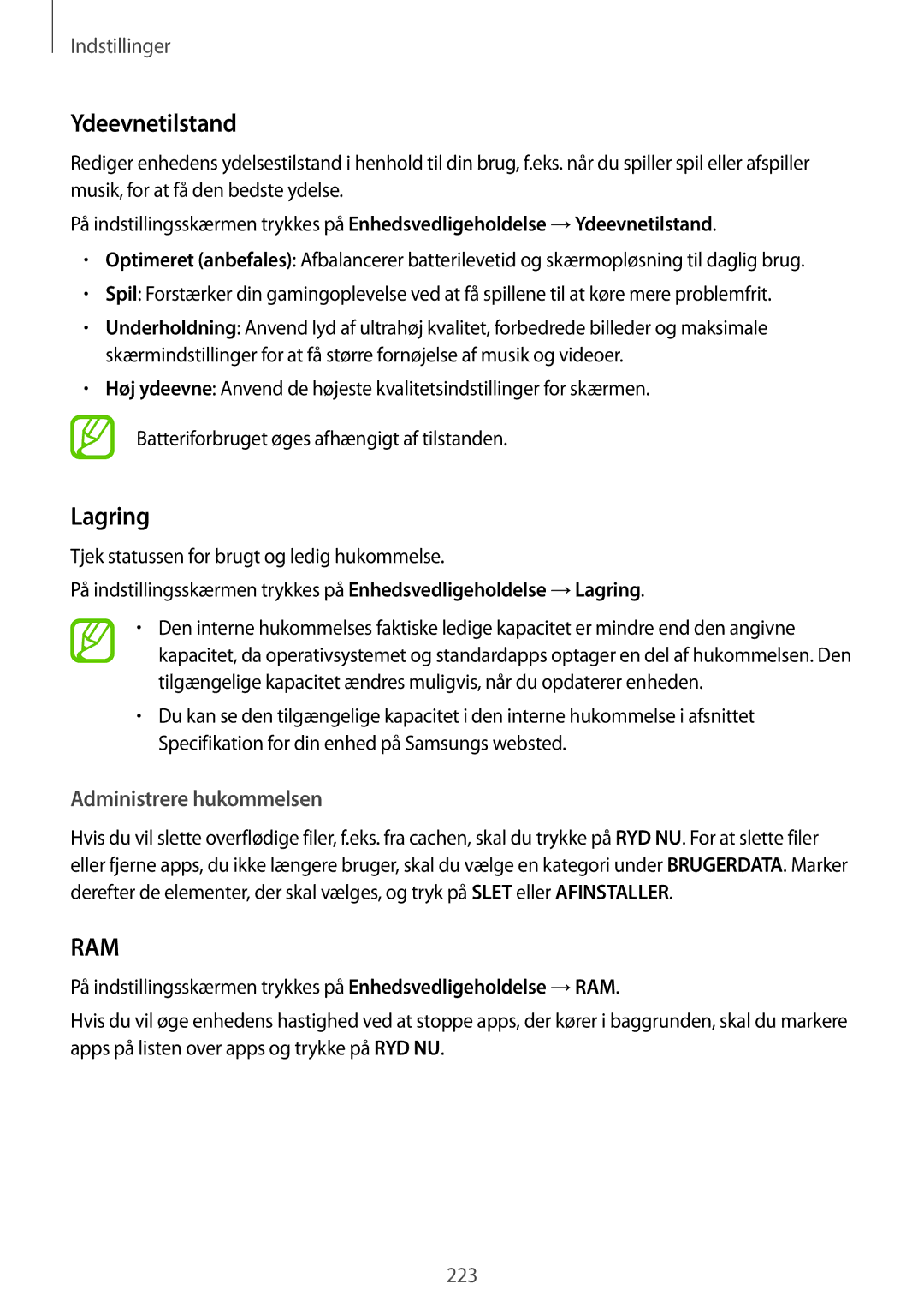 Samsung SM-N950FZKATEN, SM-N950FZDATEN, CG-N950FZDSHTD, SM-N950FZKAHTS Ydeevnetilstand, Lagring, Administrere hukommelsen 