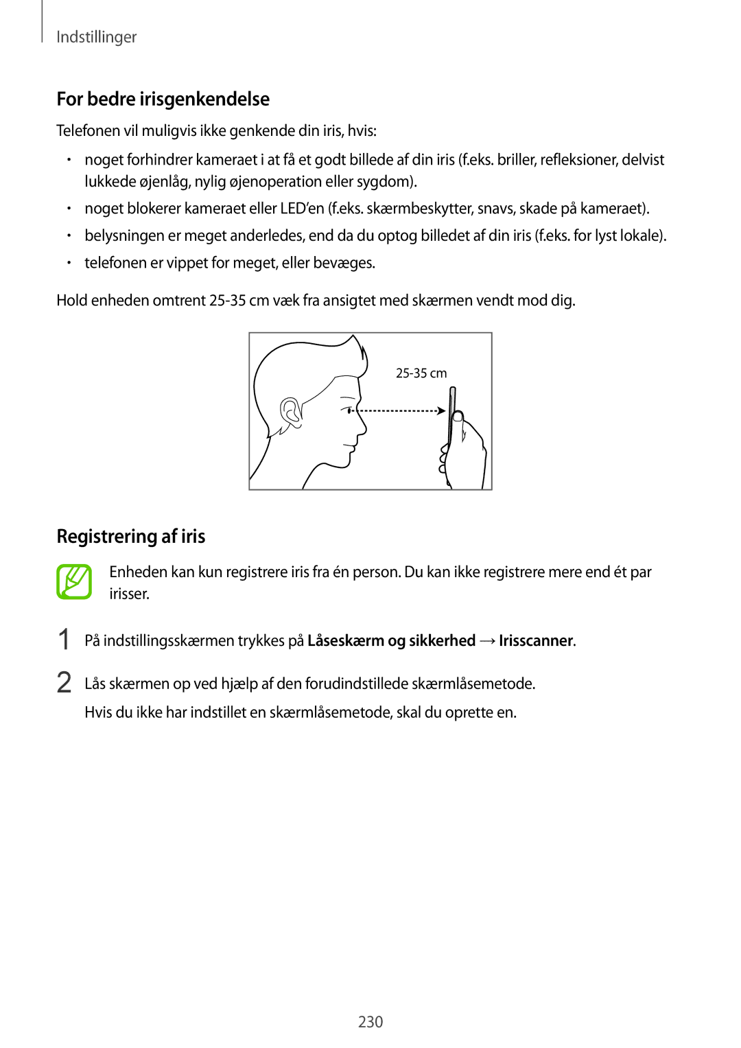 Samsung SM-N950FZKATEN, SM-N950FZDATEN, CG-N950FZDSHTD, SM-N950FZKAHTS manual For bedre irisgenkendelse, Registrering af iris 