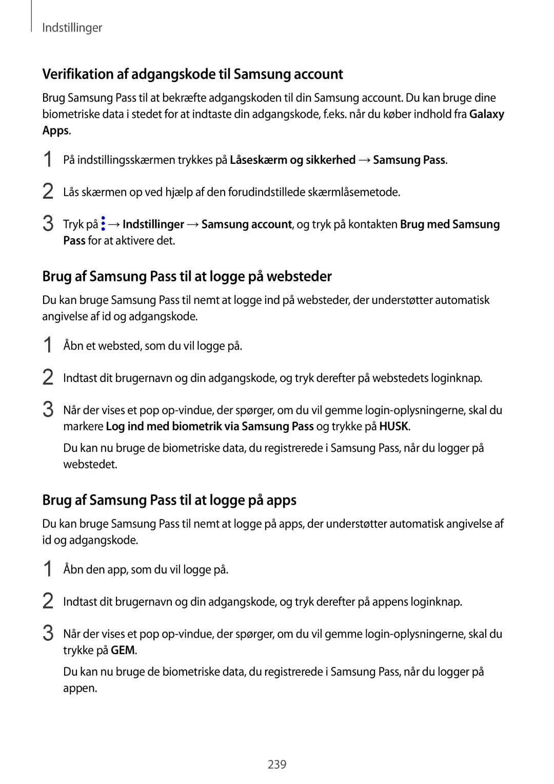 Samsung CG-N950FZDSHTD Verifikation af adgangskode til Samsung account, Brug af Samsung Pass til at logge på websteder 