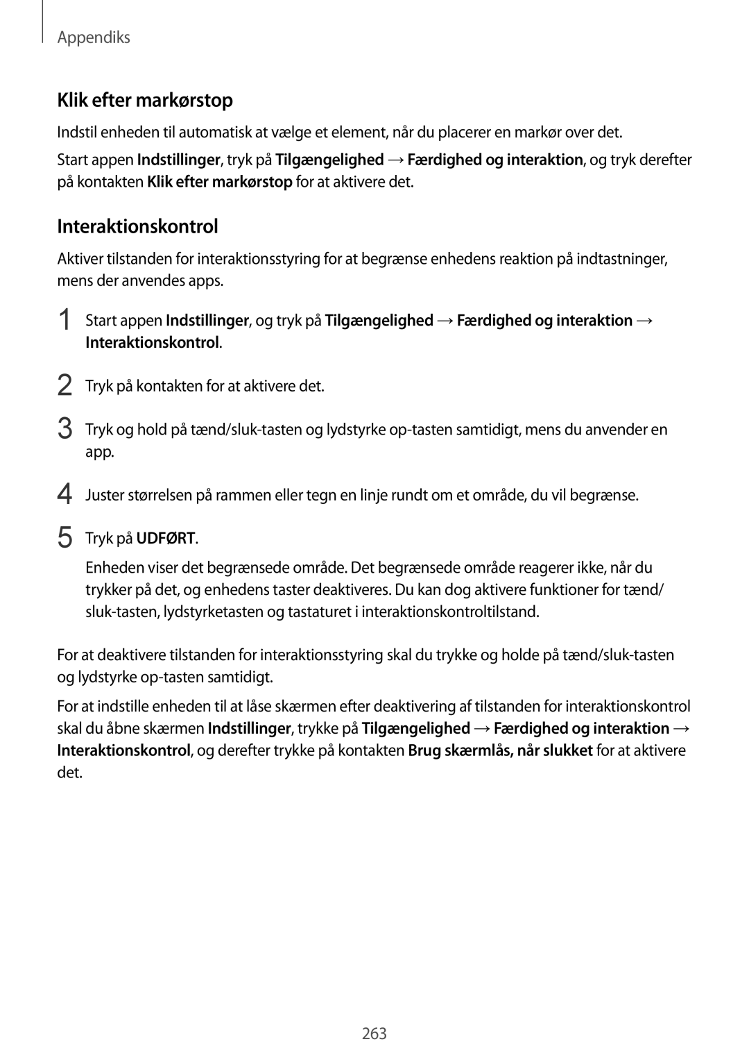 Samsung SM-N950FZDDNEE, SM-N950FZDATEN, CG-N950FZDSHTD, SM-N950FZKAHTS manual Klik efter markørstop, Interaktionskontrol 
