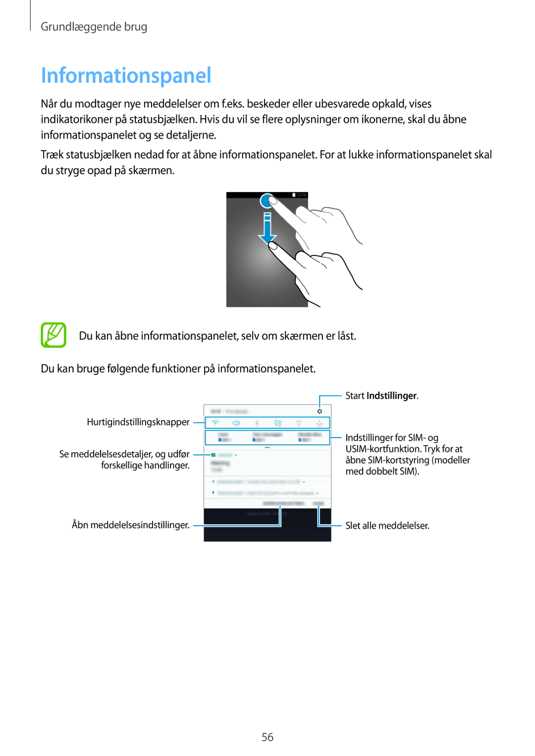 Samsung SM-N950FZDATEN, CG-N950FZDSHTD, SM-N950FZKAHTS, SM-N950FZKDNEE, SM-N950FZDDNEE Informationspanel, Start Indstillinger 