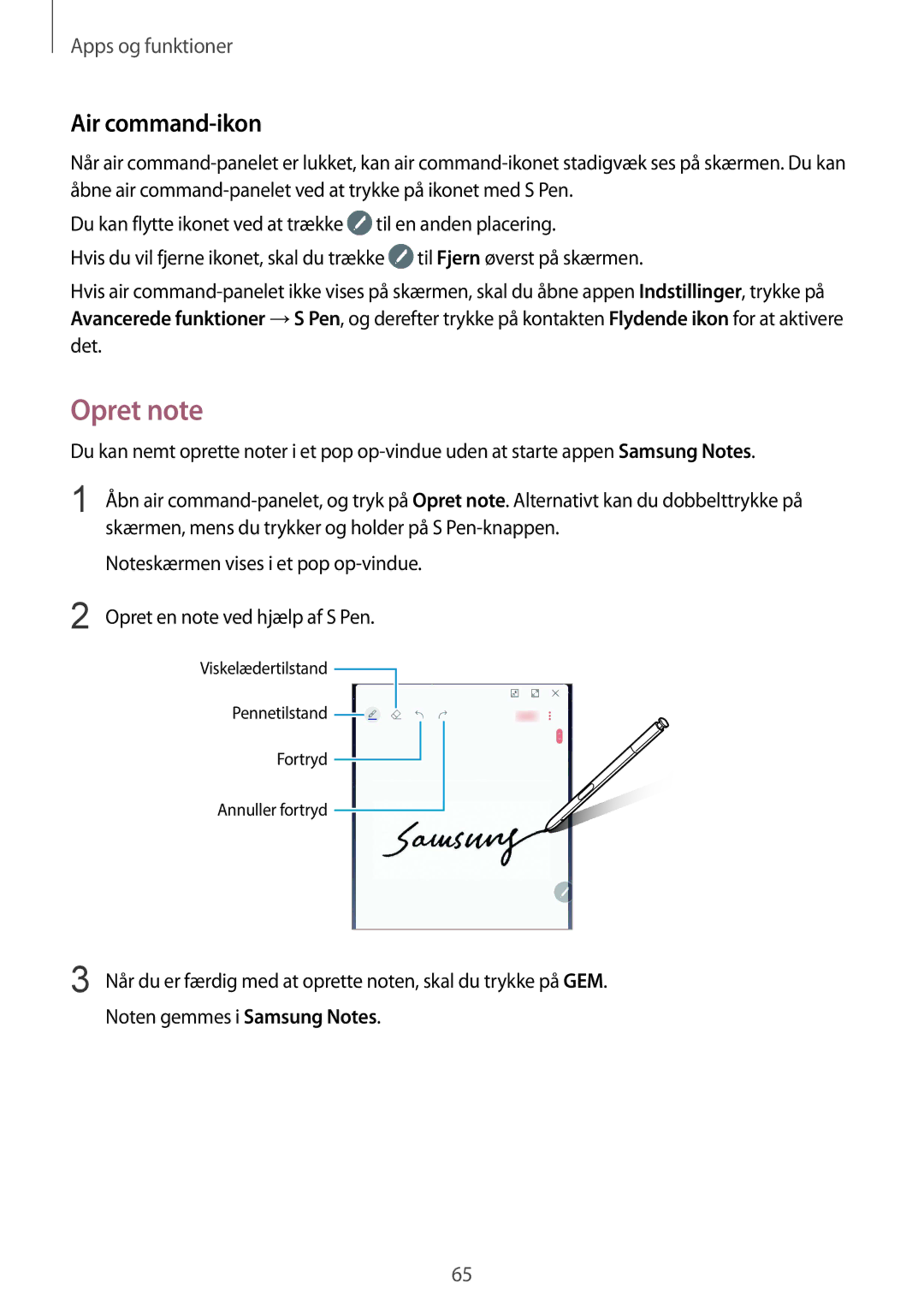Samsung SM-N950FZKAHTS, SM-N950FZDATEN, CG-N950FZDSHTD, SM-N950FZKDNEE, SM-N950FZDDNEE manual Opret note, Air command-ikon 