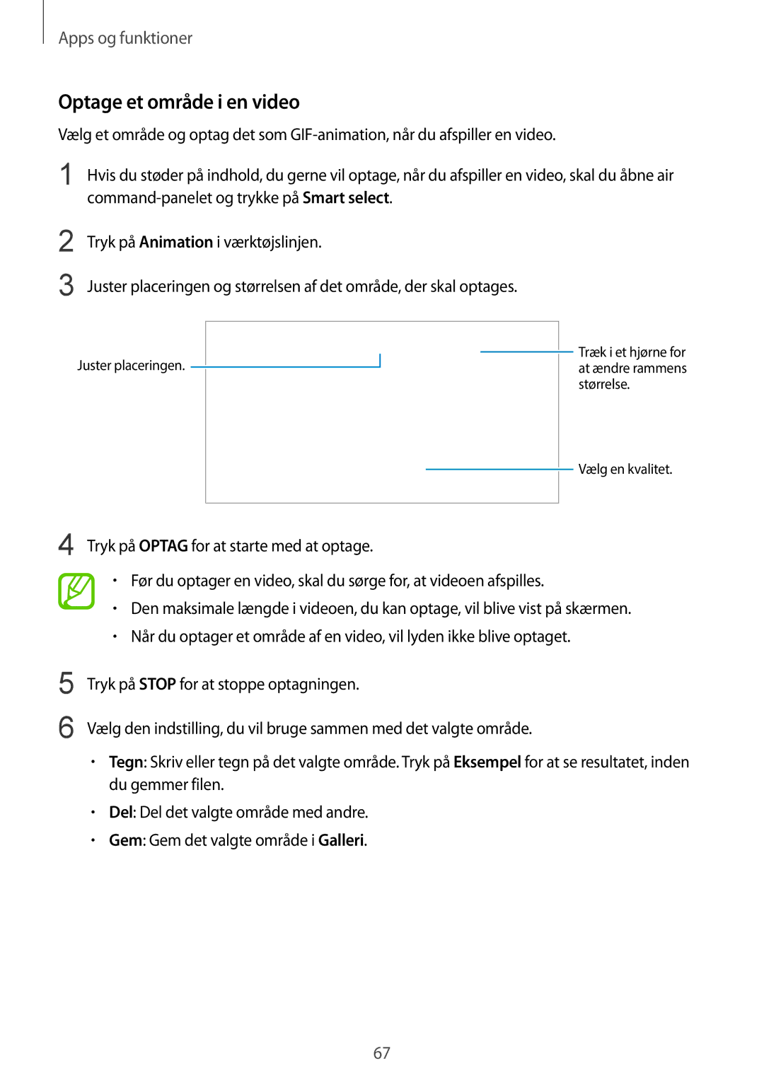 Samsung SM-N950FZDDNEE, SM-N950FZDATEN, CG-N950FZDSHTD, SM-N950FZKAHTS, SM-N950FZKDNEE manual Optage et område i en video 