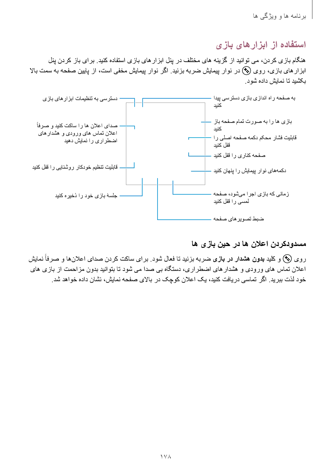 Samsung SM-N950FZKDKSA manual یزاب یاهرازبا زا هدافتسا, اه یزاب نیح رد اه نلاعا ندرکدودسم, 178, دوش هداد شیامن ات دیشکب 