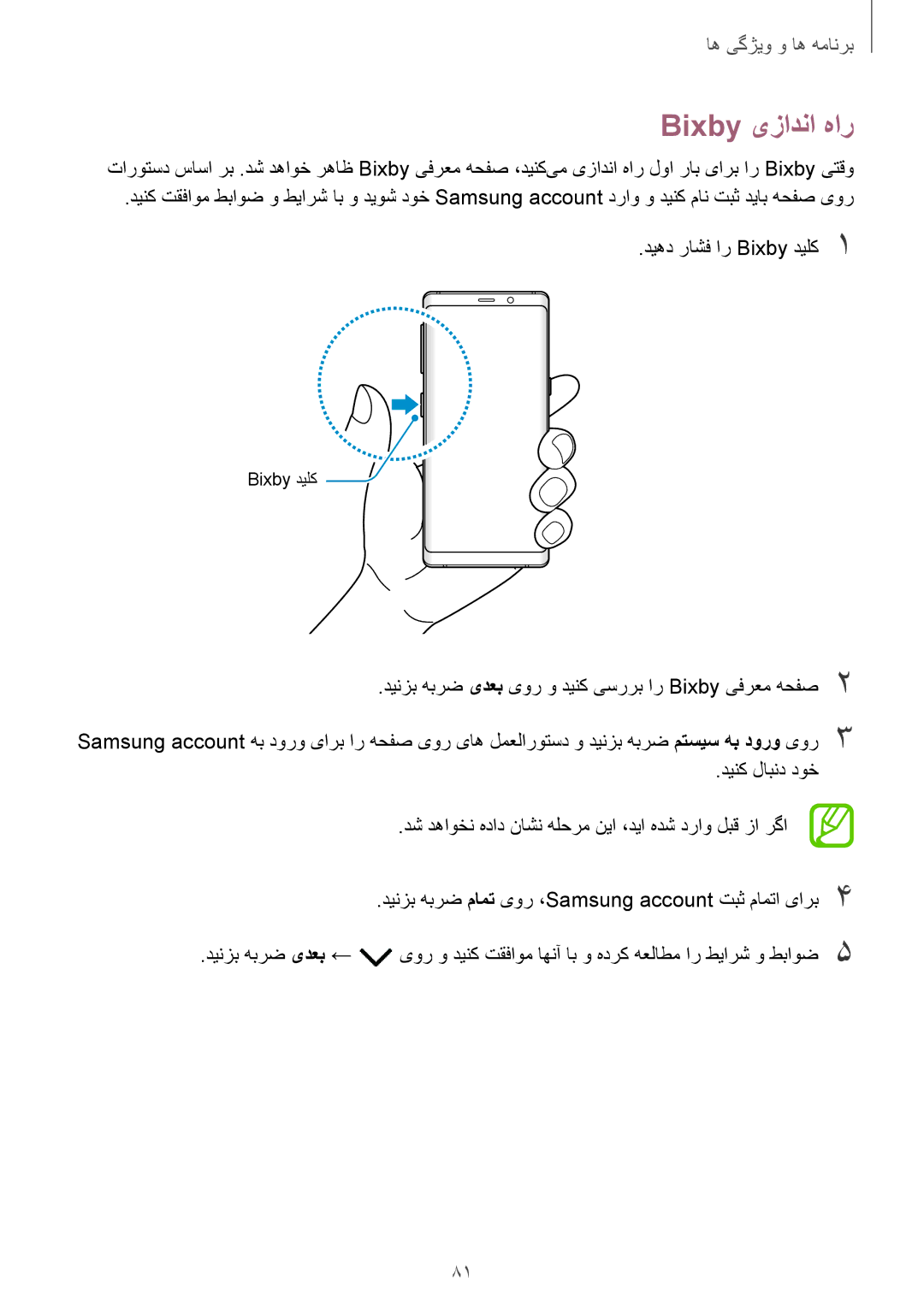 Samsung SM-N950FZDDKSA, SM-N950FZKDKSA, SM-N950FZVDKSA manual Bixby یزادنا هار 