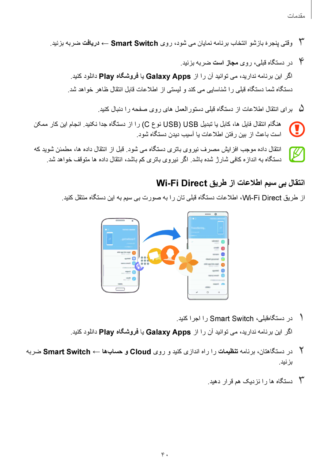 Samsung SM-N950FZKDKSA, SM-N950FZDDKSA, SM-N950FZVDKSA manual Wi-Fi Direct قیرط زا تاعلاطا میس یب لاقتنا 