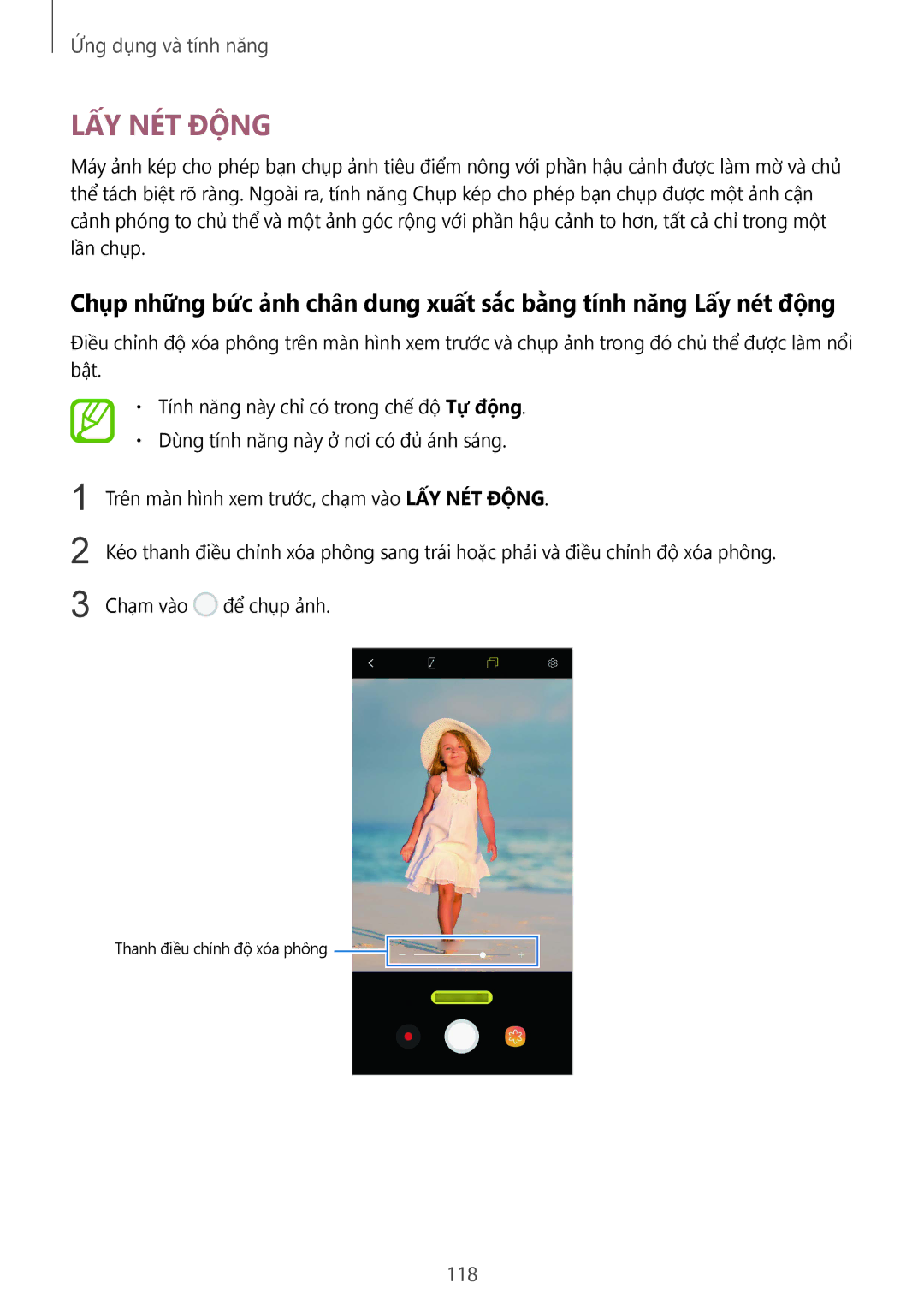 Samsung SM-N950FZVDXXV, SM-N950FZDDXXV, SM-N950FZKDXXV manual LẤY NÉT Động, 118 