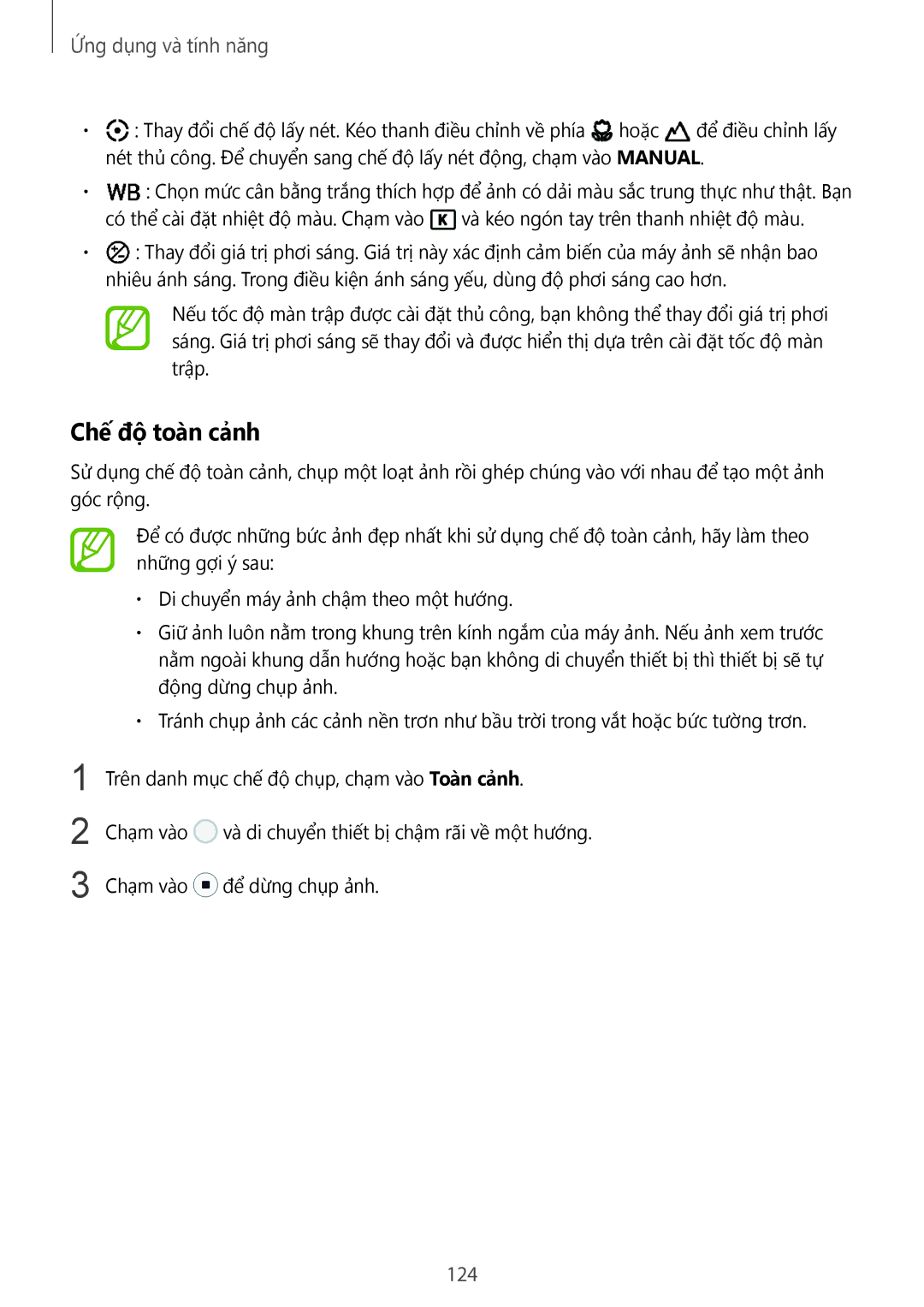 Samsung SM-N950FZVDXXV, SM-N950FZDDXXV, SM-N950FZKDXXV manual Chế độ toàn cảnh, 124 