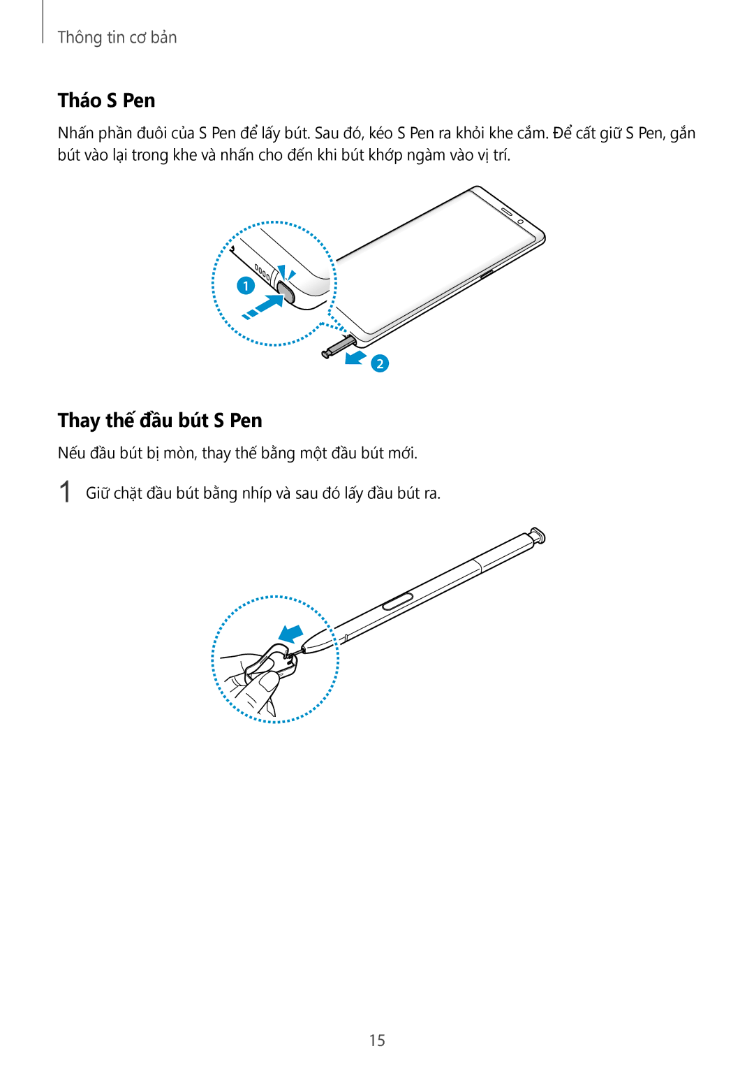 Samsung SM-N950FZDDXXV, SM-N950FZVDXXV, SM-N950FZKDXXV manual Tháo S Pen, Thay thế đầu bút S Pen 