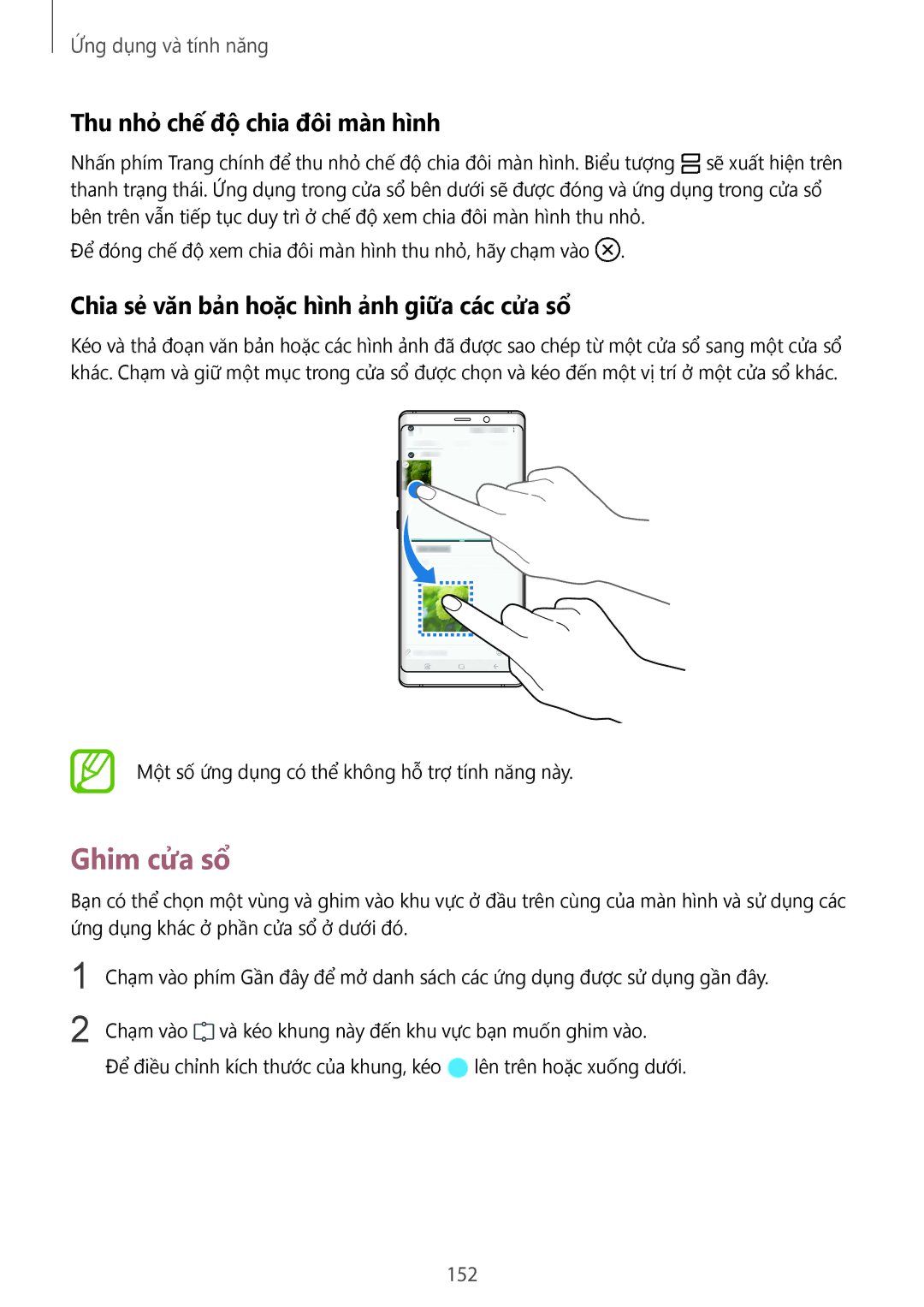 Samsung SM-N950FZKDXXV Ghim cửa sổ, Thu nhỏ chế độ chia đôi màn hình, Chia sẻ văn bản hoặc hình ảnh giữa các cửa sổ, 152 