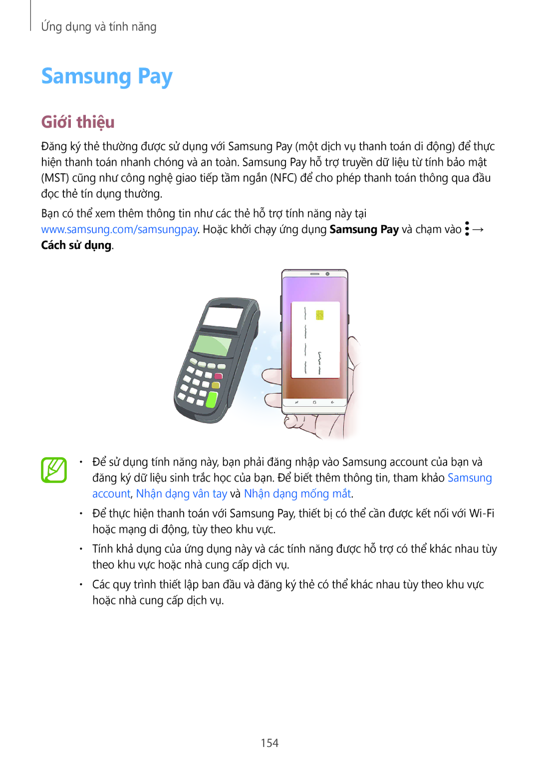Samsung SM-N950FZVDXXV, SM-N950FZDDXXV, SM-N950FZKDXXV manual Samsung Pay, 154 