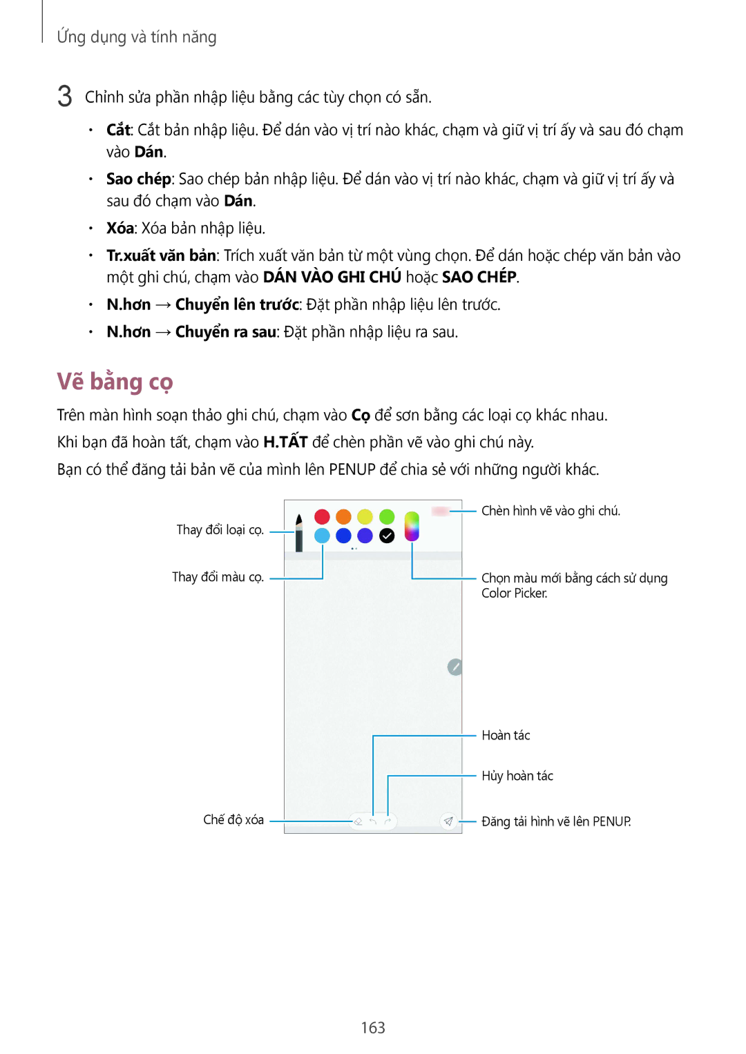 Samsung SM-N950FZVDXXV, SM-N950FZDDXXV, SM-N950FZKDXXV manual Vẽ bằng cọ, 163 