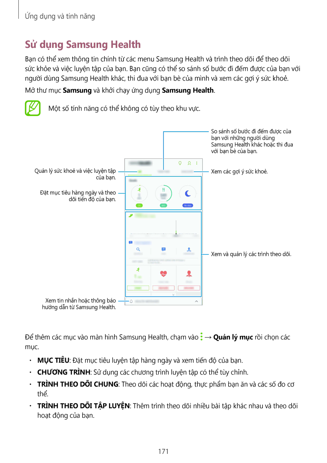 Samsung SM-N950FZDDXXV, SM-N950FZVDXXV, SM-N950FZKDXXV manual Sử dụng Samsung Health, 171 