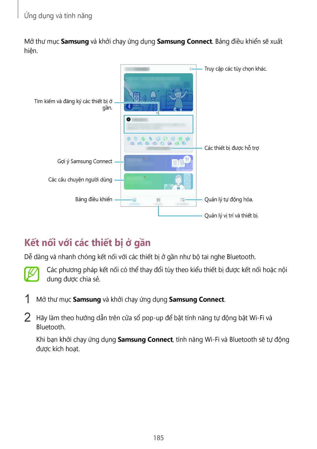 Samsung SM-N950FZKDXXV, SM-N950FZDDXXV, SM-N950FZVDXXV manual Kết nối với các thiết bị ở gần, 185 