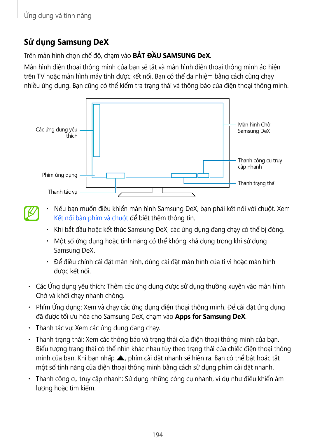 Samsung SM-N950FZKDXXV, SM-N950FZDDXXV, SM-N950FZVDXXV manual Sử dụng Samsung DeX, 194 