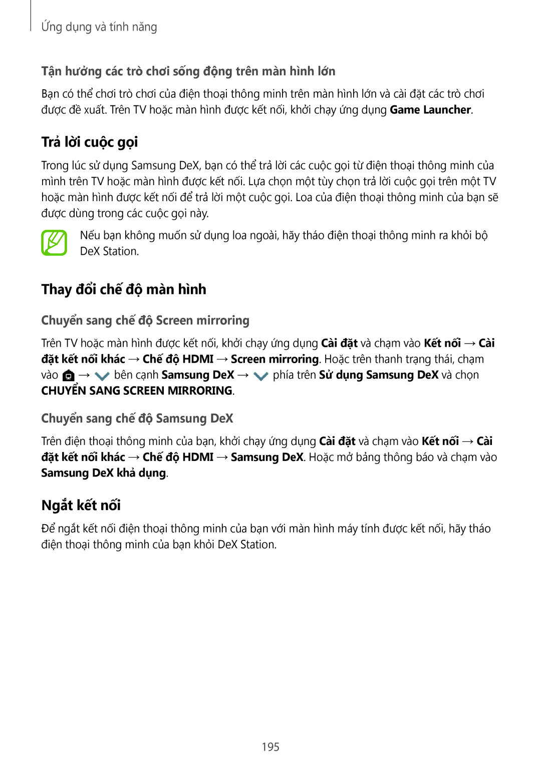 Samsung SM-N950FZDDXXV manual Thay đổi chế độ màn hình, Ngắt kết nối, Tận hưởng các trò chơi sống động trên màn hình lớn 
