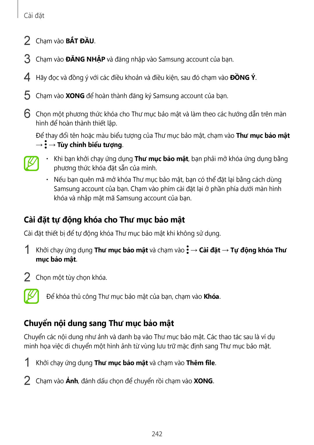 Samsung SM-N950FZKDXXV, SM-N950FZDDXXV Cài đặt tự động khóa cho Thư mục bảo mật, Chuyển nội dung sang Thư mục bảo mật, 242 