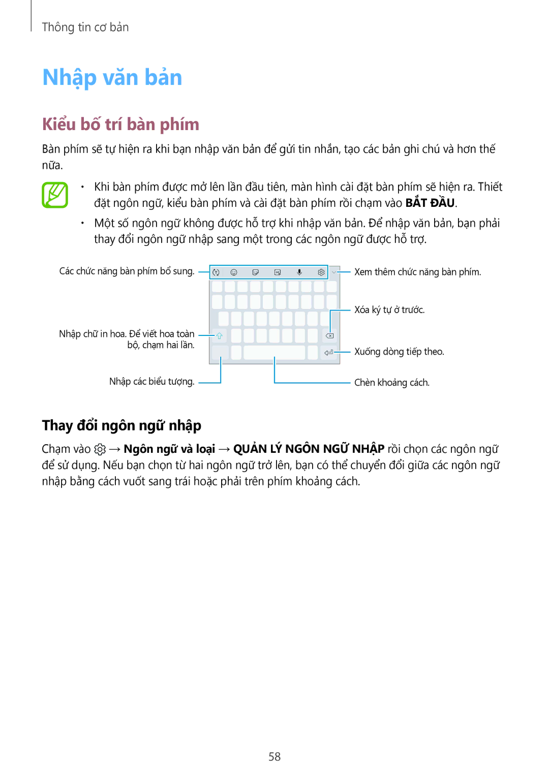 Samsung SM-N950FZVDXXV, SM-N950FZDDXXV, SM-N950FZKDXXV manual Nhập văn bản, Kiểu bố trí bàn phím, Thay đổi ngôn ngữ nhập 