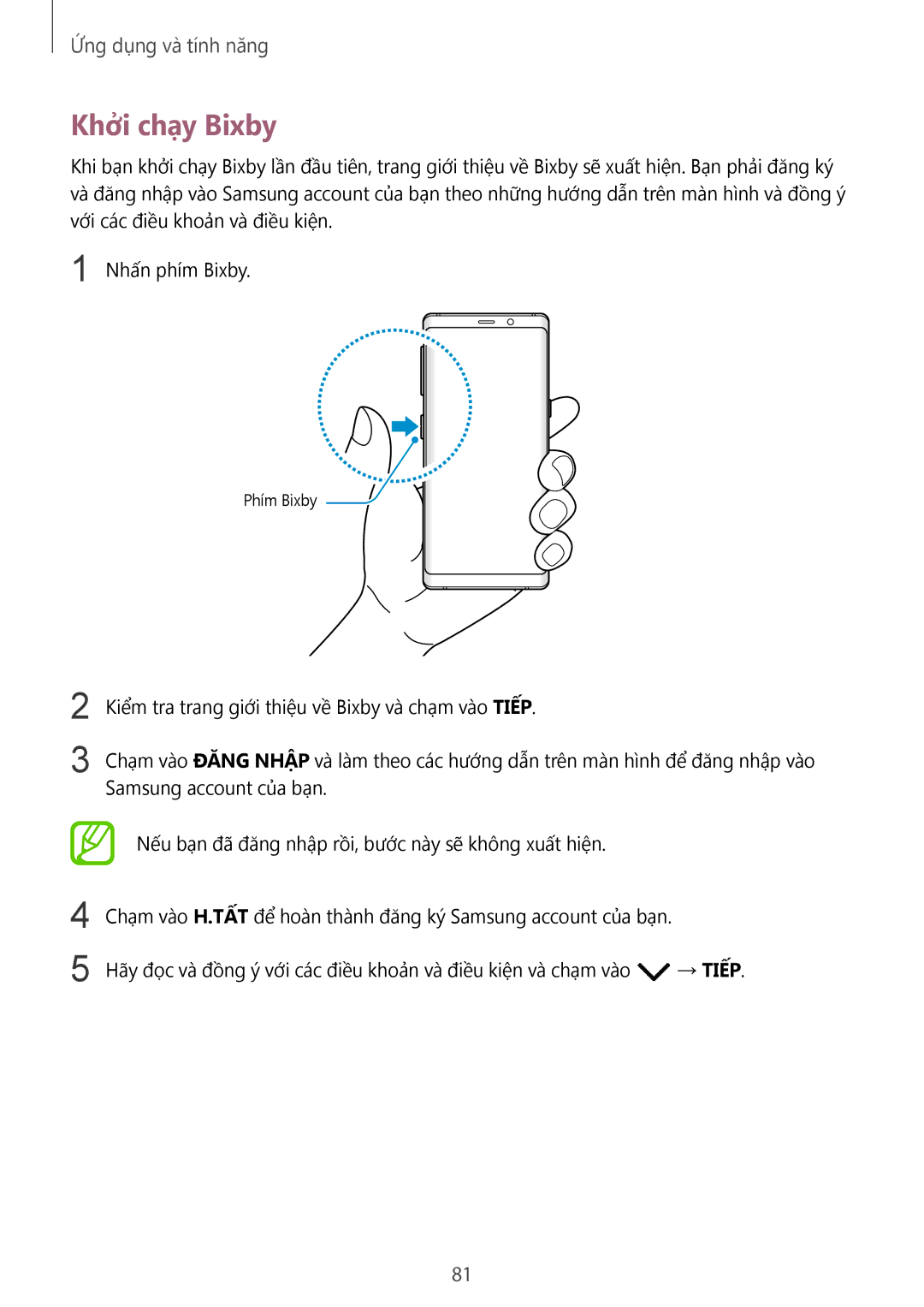 Samsung SM-N950FZDDXXV, SM-N950FZVDXXV, SM-N950FZKDXXV manual Khởi chạy Bixby 