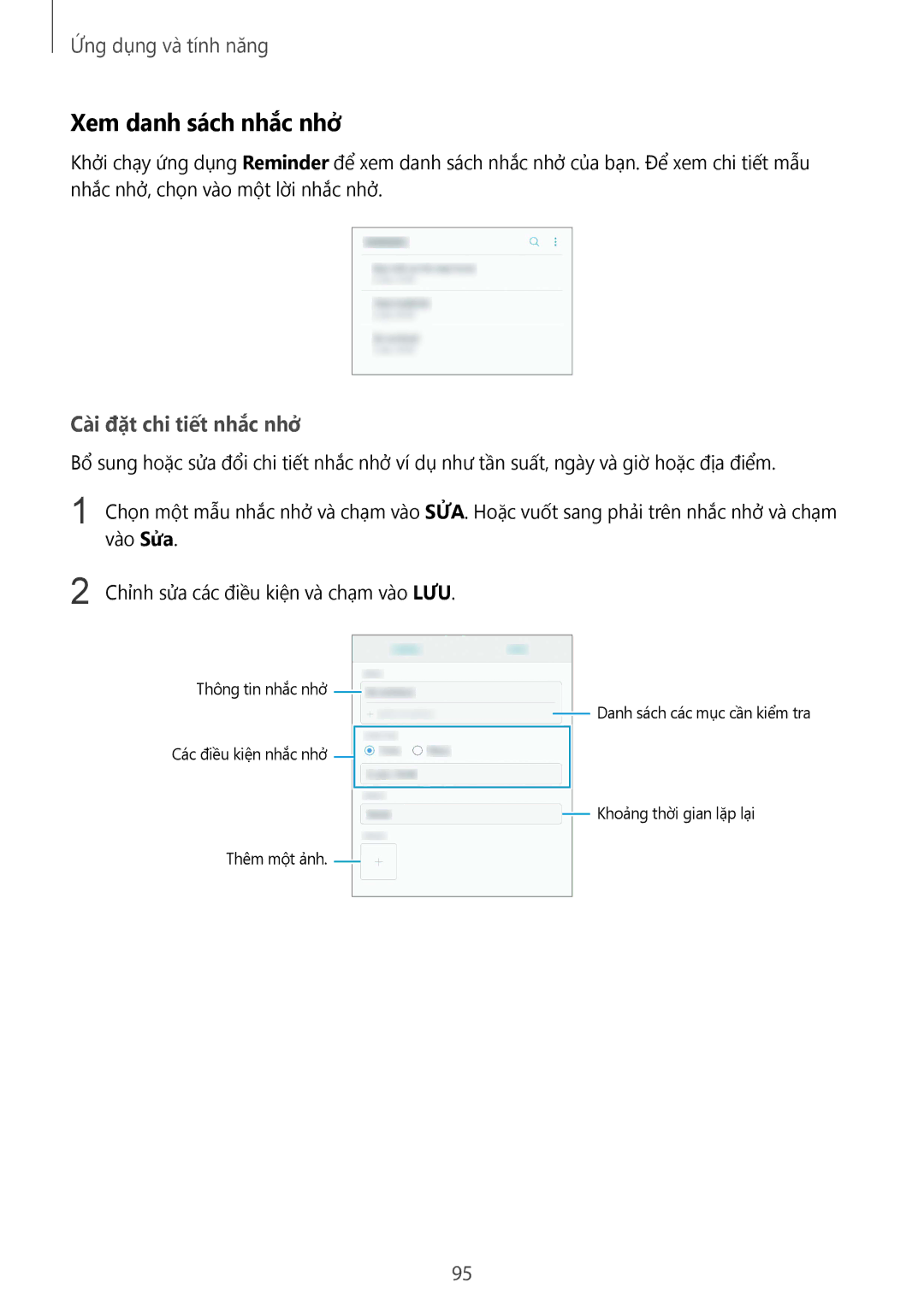Samsung SM-N950FZKDXXV, SM-N950FZDDXXV, SM-N950FZVDXXV manual Xem danh sách nhắc nhở, Cài đặt chi tiết nhắc nhở 