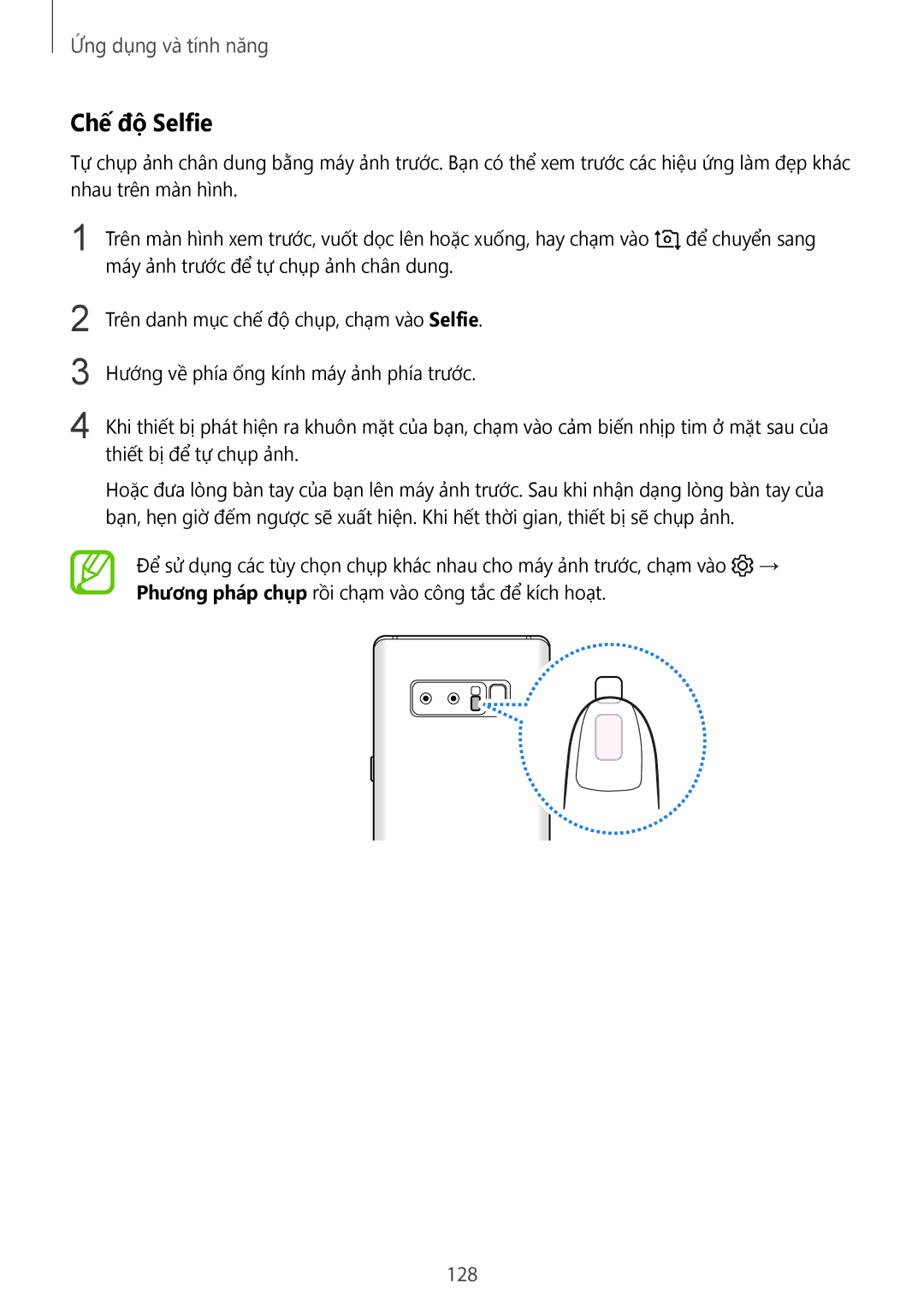 Samsung SM-N950FZKDXXV, SM-N950FZDDXXV, SM-N950FZVDXXV manual Chế độ Selfie, 128 