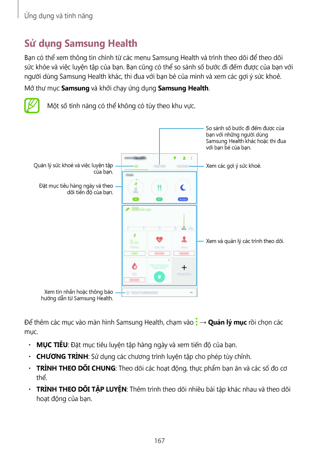 Samsung SM-N950FZKDXXV, SM-N950FZDDXXV, SM-N950FZVDXXV manual Sử dụng Samsung Health, 167 