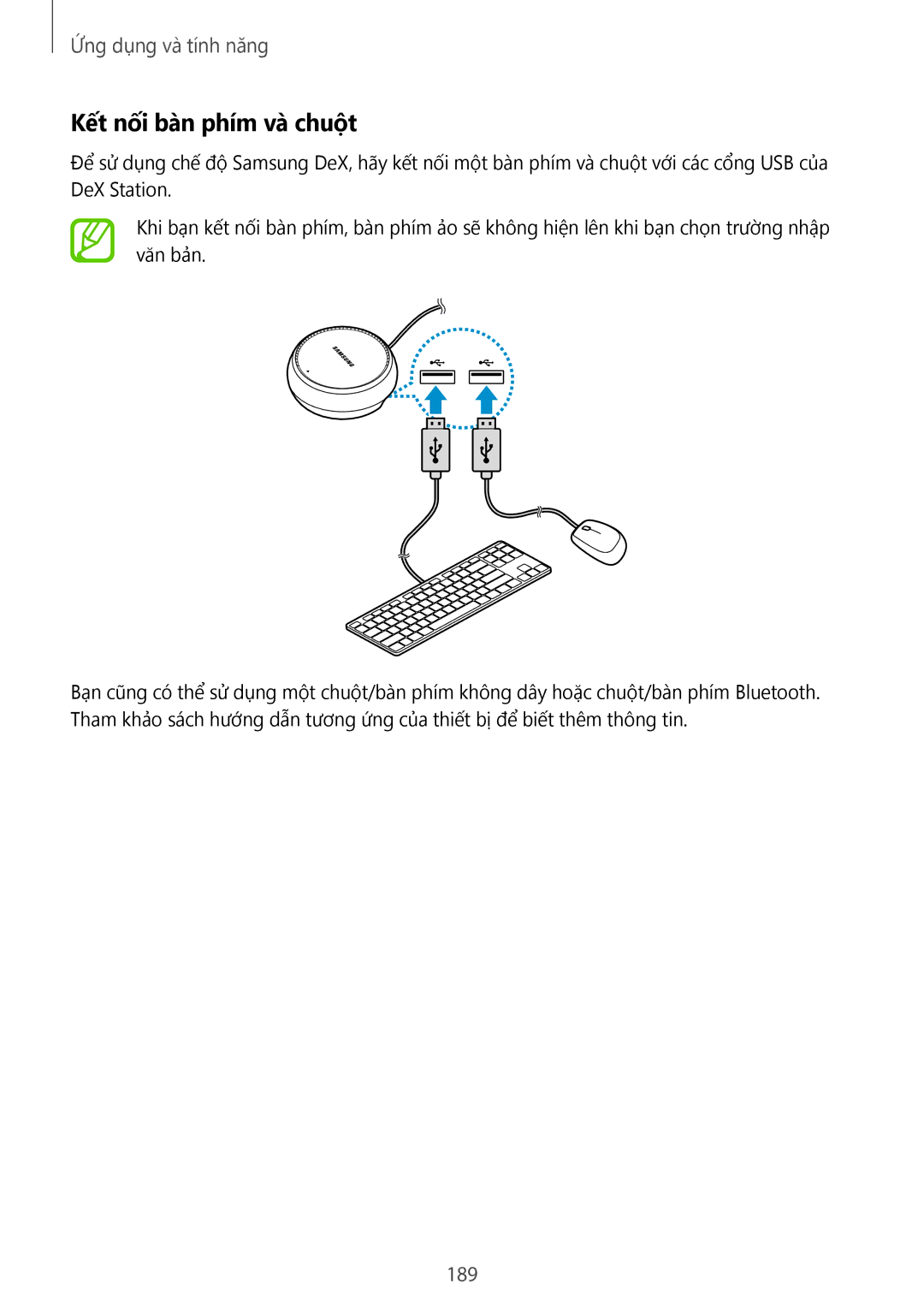 Samsung SM-N950FZDDXXV, SM-N950FZVDXXV, SM-N950FZKDXXV manual Kết nối bàn phím và chuột, 189 