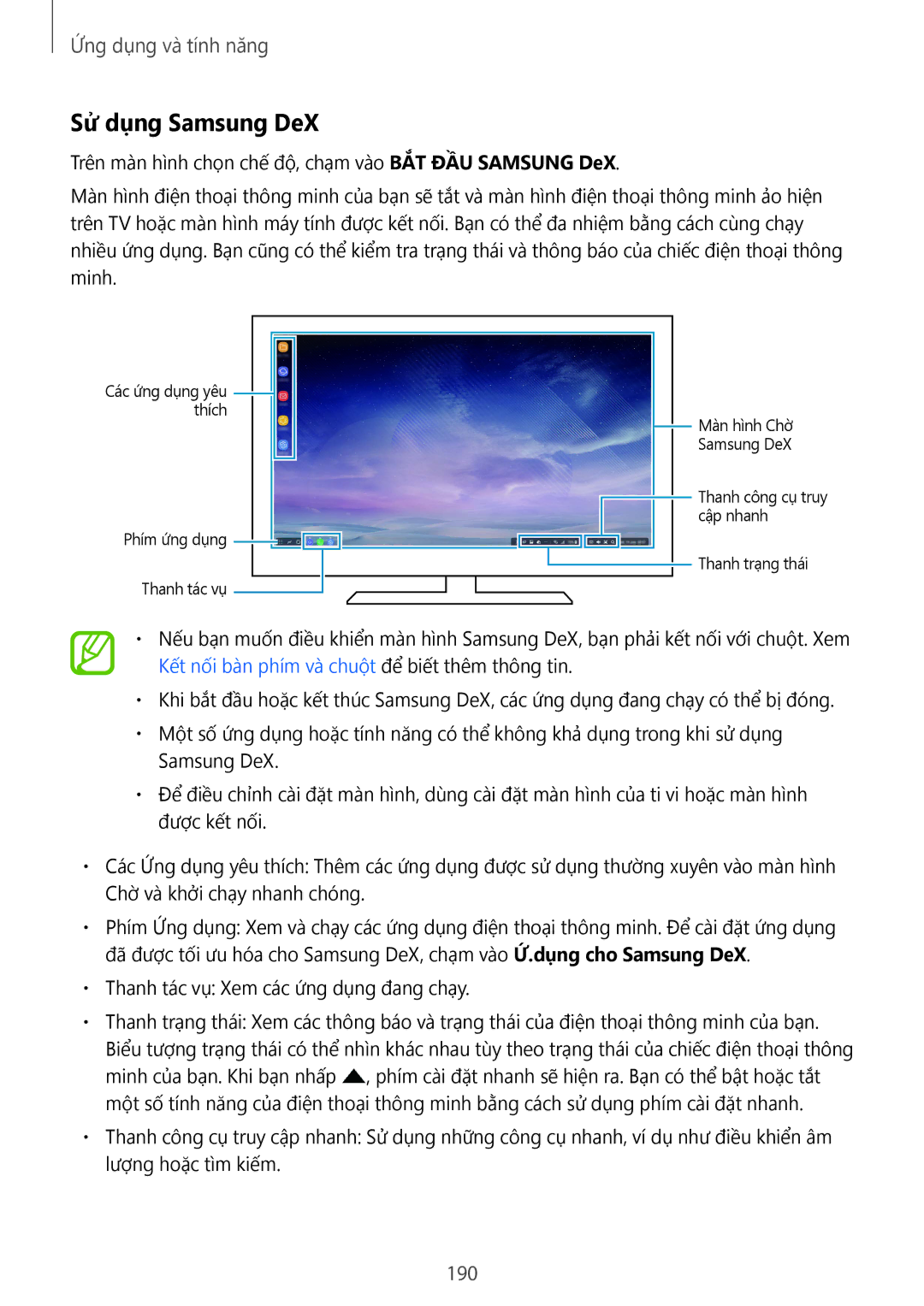 Samsung SM-N950FZVDXXV, SM-N950FZDDXXV, SM-N950FZKDXXV manual Sử dụng Samsung DeX, 190 
