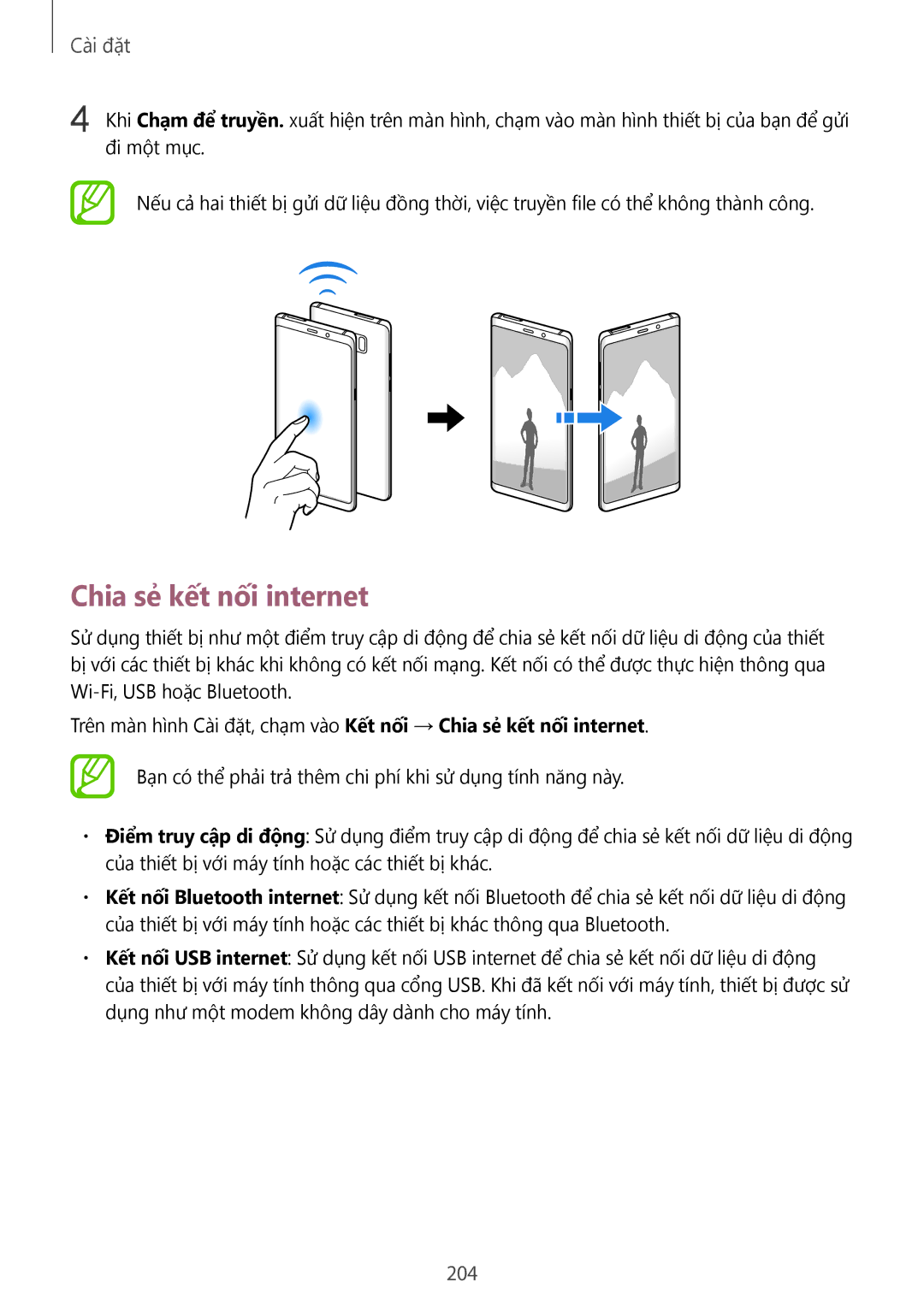 Samsung SM-N950FZDDXXV, SM-N950FZVDXXV, SM-N950FZKDXXV manual Chia sẻ kết nối internet, 204 