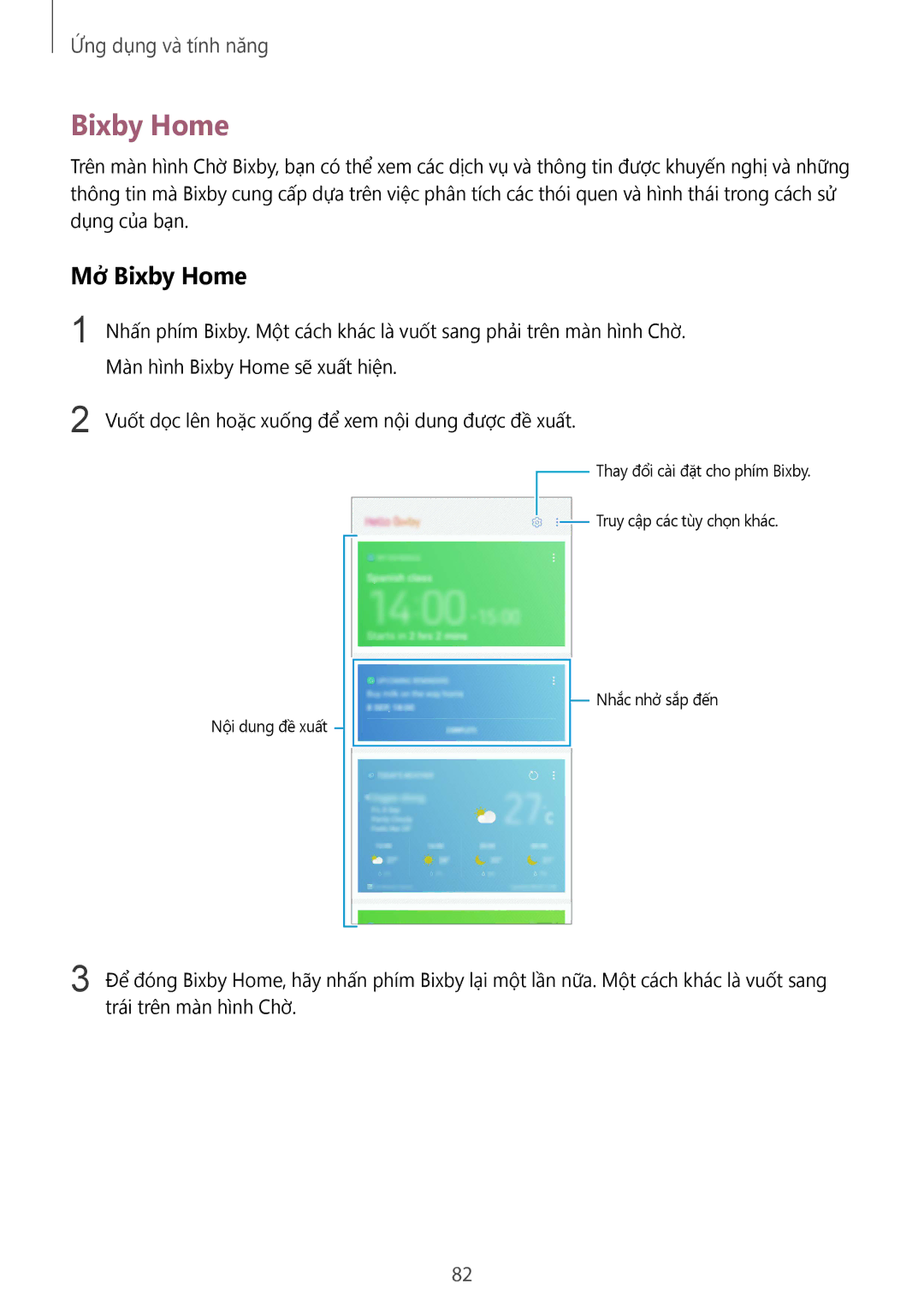 Samsung SM-N950FZVDXXV, SM-N950FZDDXXV, SM-N950FZKDXXV manual Mở Bixby Home 