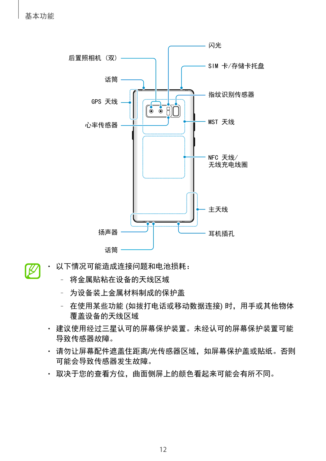 Samsung SM-N950FZDDXXV, SM-N950FZVDXXV, SM-N950FZKDXXV manual 取决于您的查看方位，曲面侧屏上的颜色看起来可能会有所不同。 