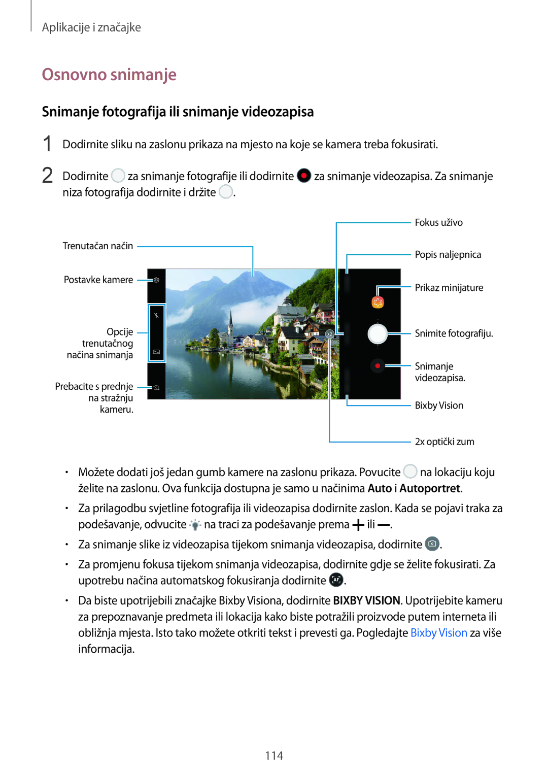 Samsung SM-N950FZDASEE, SM-N950FZKACRO, SM-N950FZDACRO manual Osnovno snimanje, Snimanje fotografija ili snimanje videozapisa 