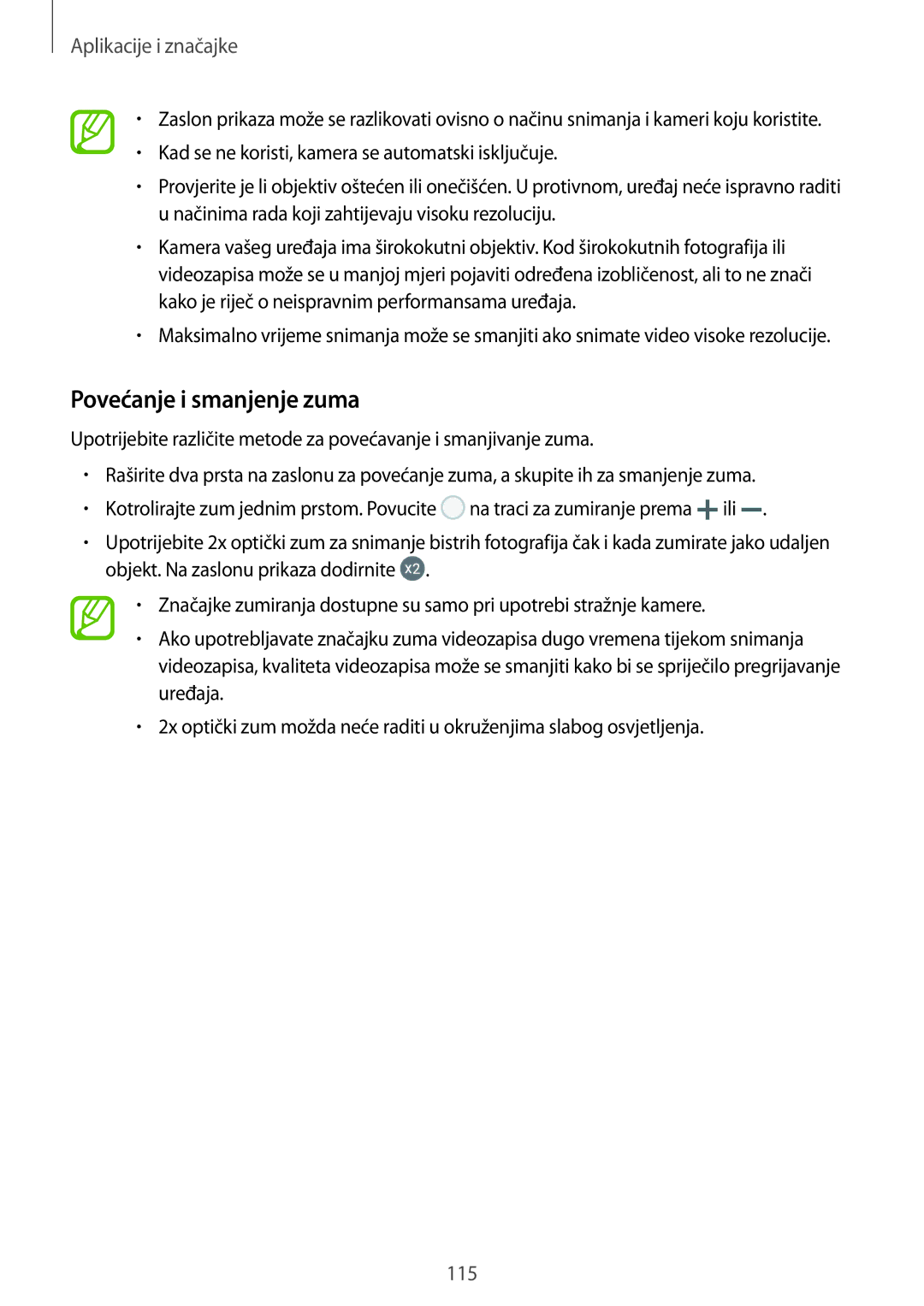 Samsung SM-N950FZKASEE, SM-N950FZKACRO, SM-N950FZDACRO, SM-N950FZDASEE manual Povećanje i smanjenje zuma 