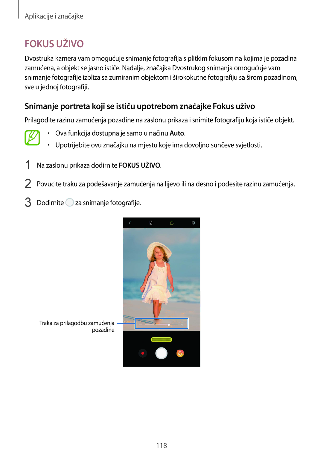 Samsung SM-N950FZDASEE, SM-N950FZKACRO, SM-N950FZDACRO, SM-N950FZKASEE manual Fokus Uživo, Dodirnite za snimanje fotografije 
