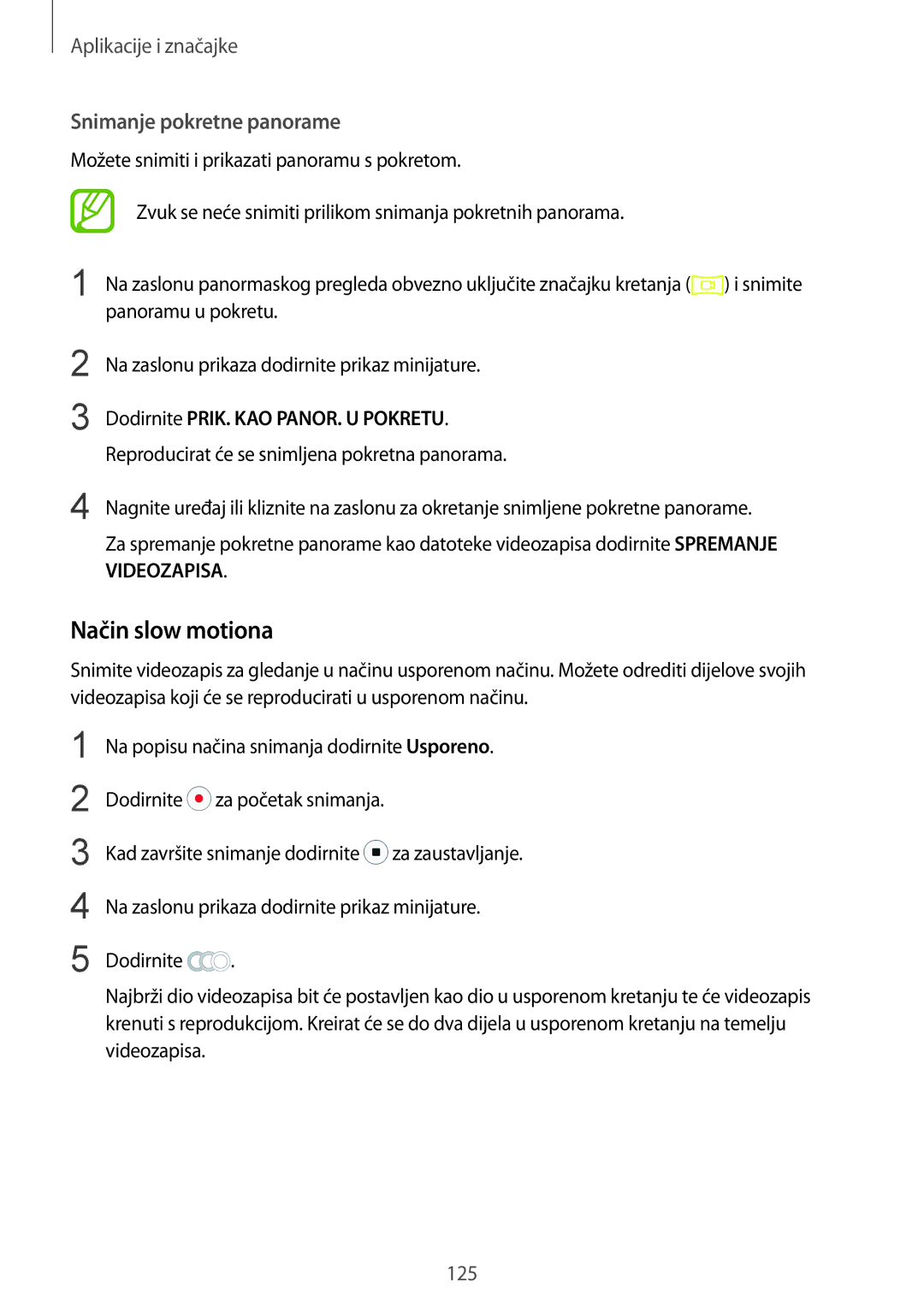 Samsung SM-N950FZDACRO manual Način slow motiona, Snimanje pokretne panorame, Dodirnite PRIK. KAO PANOR. U Pokretu 