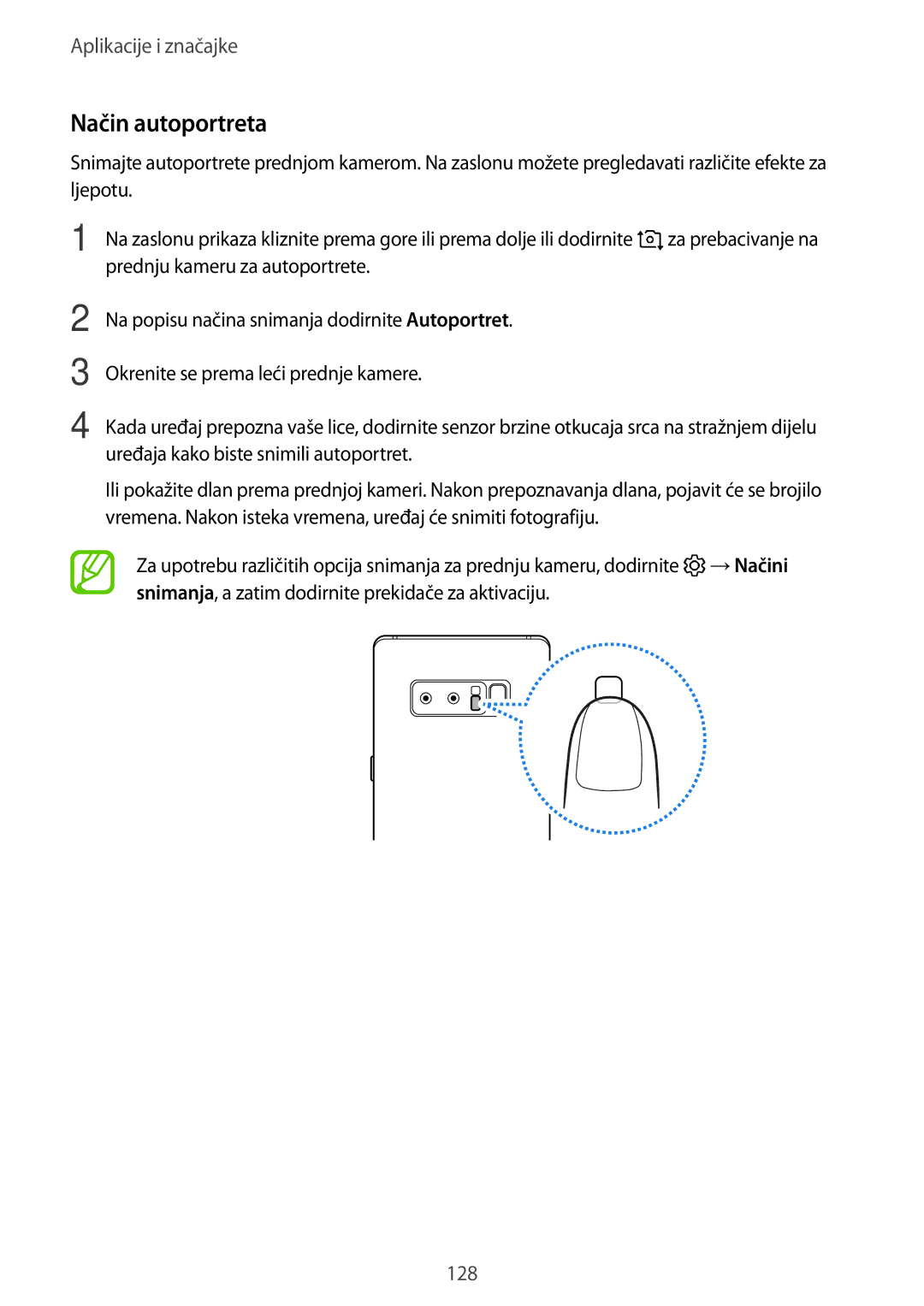 Samsung SM-N950FZKACRO, SM-N950FZDACRO, SM-N950FZDASEE, SM-N950FZKASEE manual Način autoportreta 