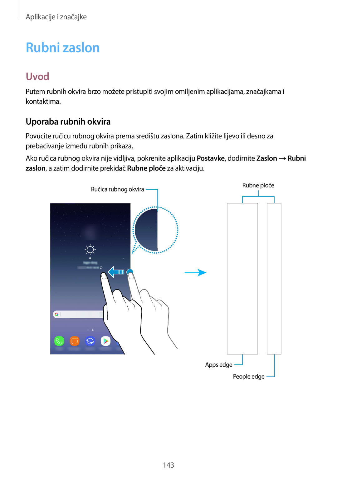 Samsung SM-N950FZKASEE, SM-N950FZKACRO, SM-N950FZDACRO, SM-N950FZDASEE manual Rubni zaslon, Uporaba rubnih okvira 