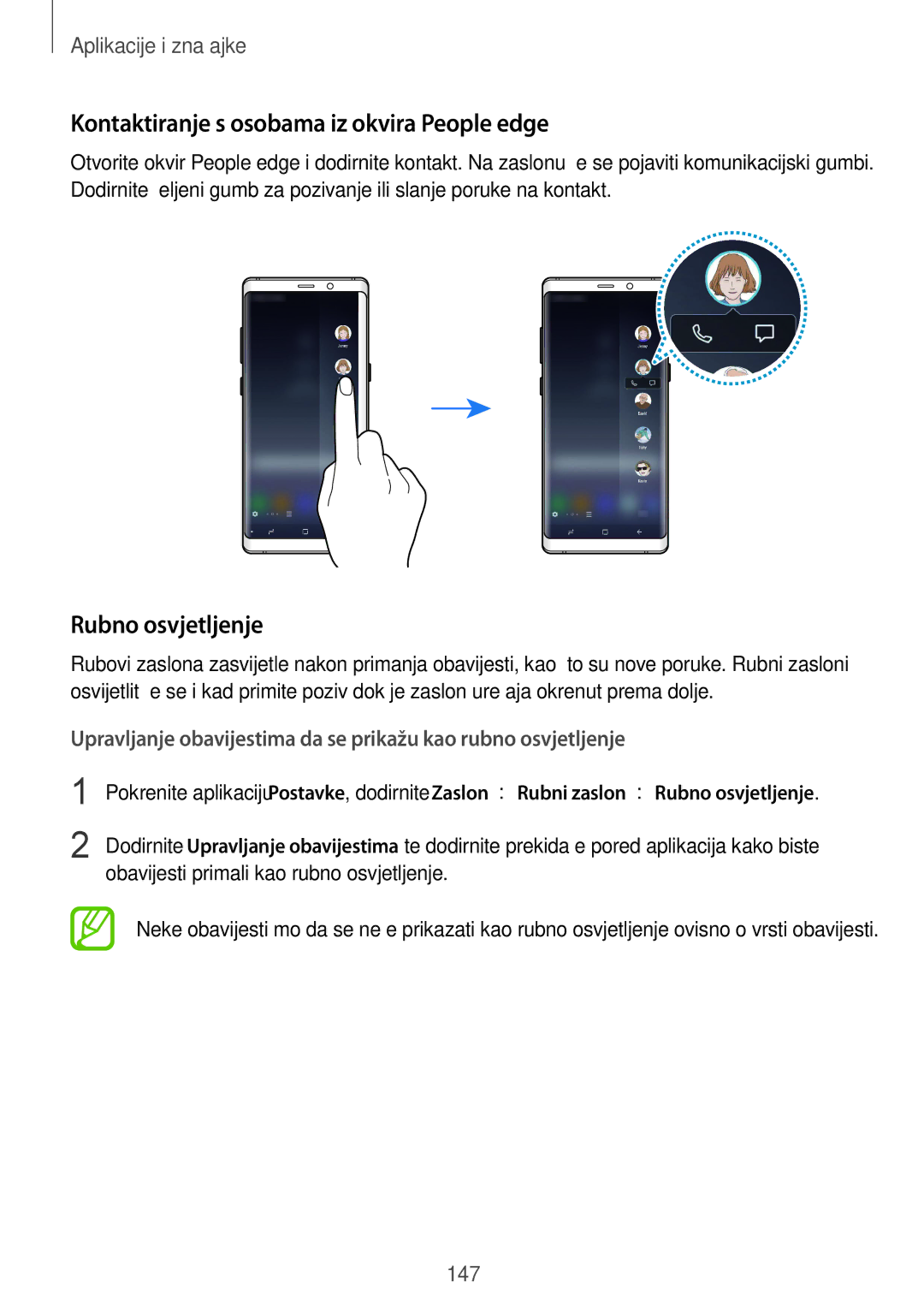 Samsung SM-N950FZKASEE, SM-N950FZKACRO, SM-N950FZDACRO Kontaktiranje s osobama iz okvira People edge, Rubno osvjetljenje 