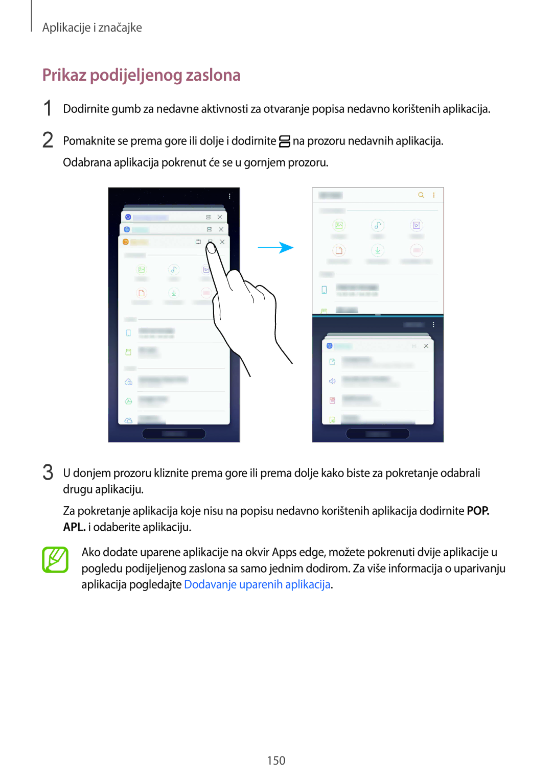 Samsung SM-N950FZDASEE, SM-N950FZKACRO, SM-N950FZDACRO, SM-N950FZKASEE manual Prikaz podijeljenog zaslona 