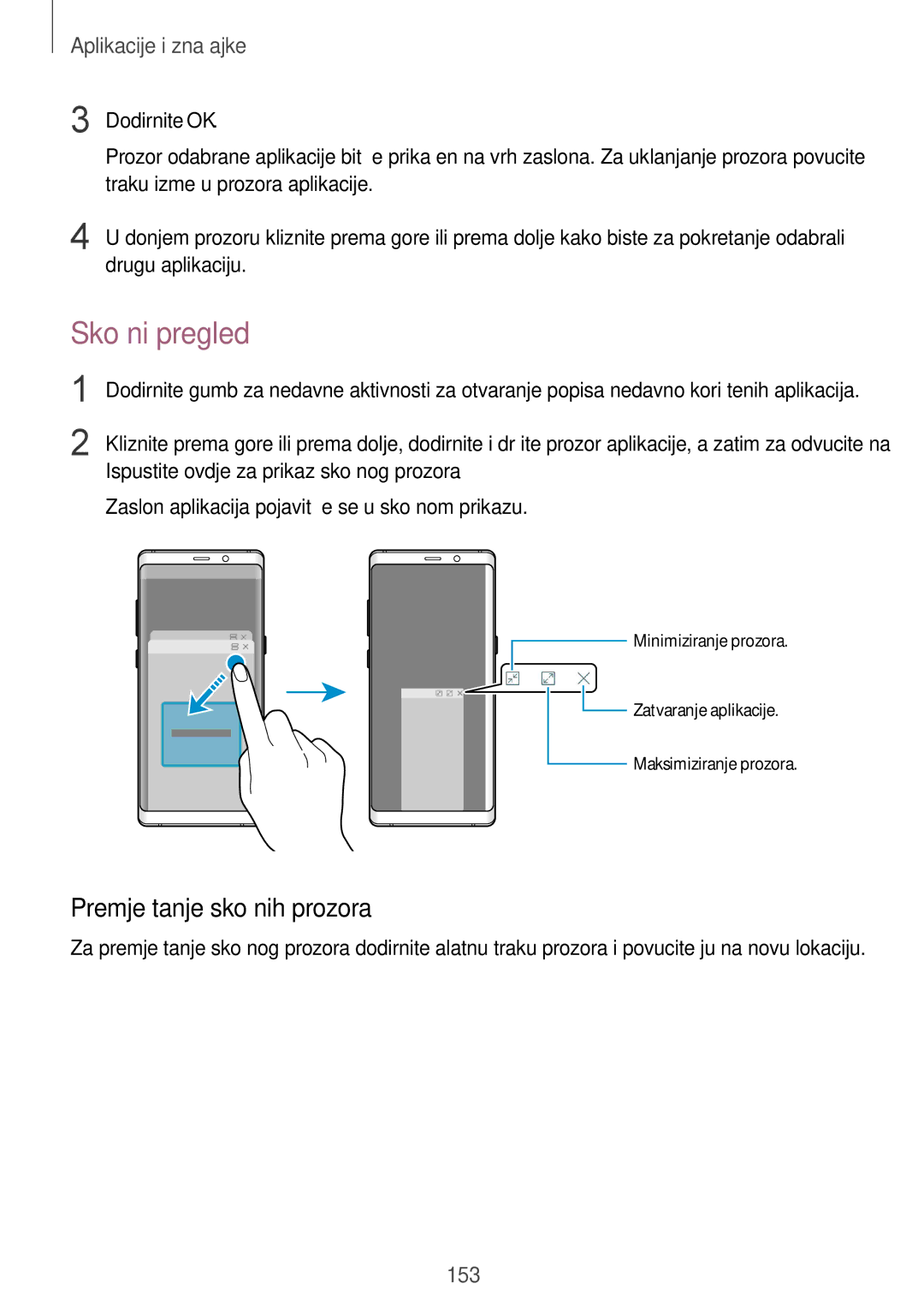 Samsung SM-N950FZDACRO, SM-N950FZKACRO, SM-N950FZDASEE, SM-N950FZKASEE manual Skočni pregled, Premještanje skočnih prozora 