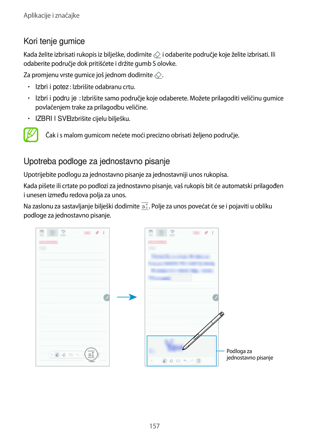 Samsung SM-N950FZDACRO, SM-N950FZKACRO, SM-N950FZDASEE manual Korištenje gumice, Upotreba podloge za jednostavno pisanje 