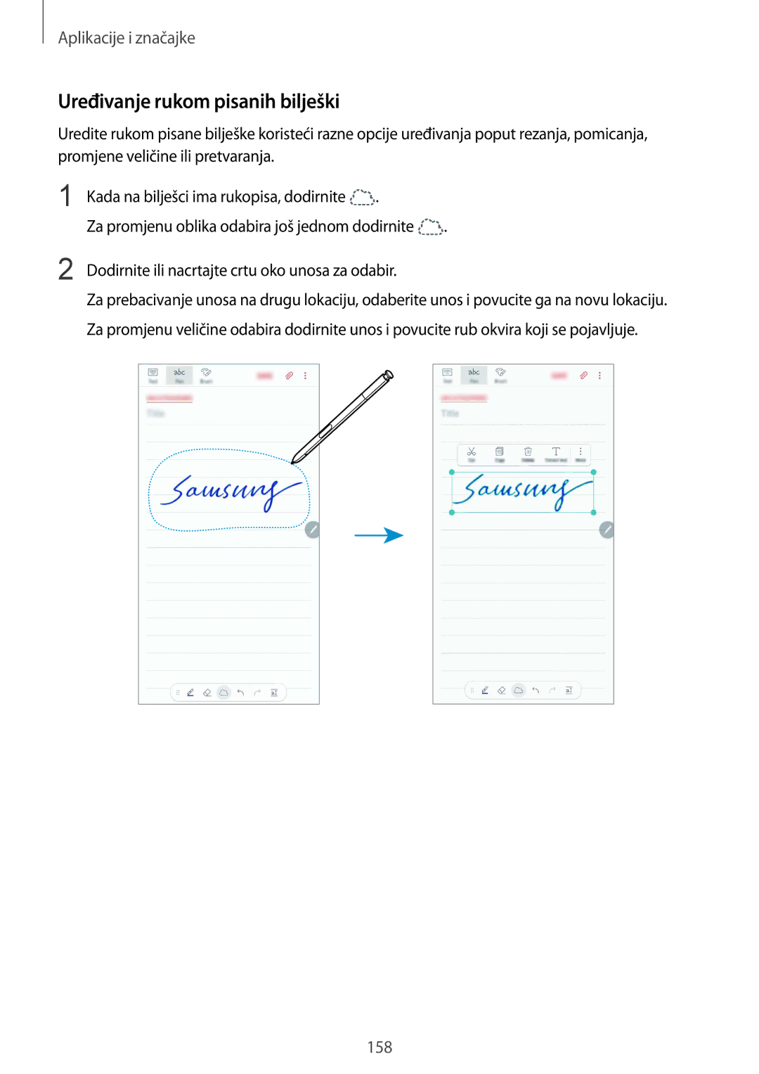 Samsung SM-N950FZDASEE, SM-N950FZKACRO, SM-N950FZDACRO, SM-N950FZKASEE manual Uređivanje rukom pisanih bilješki 