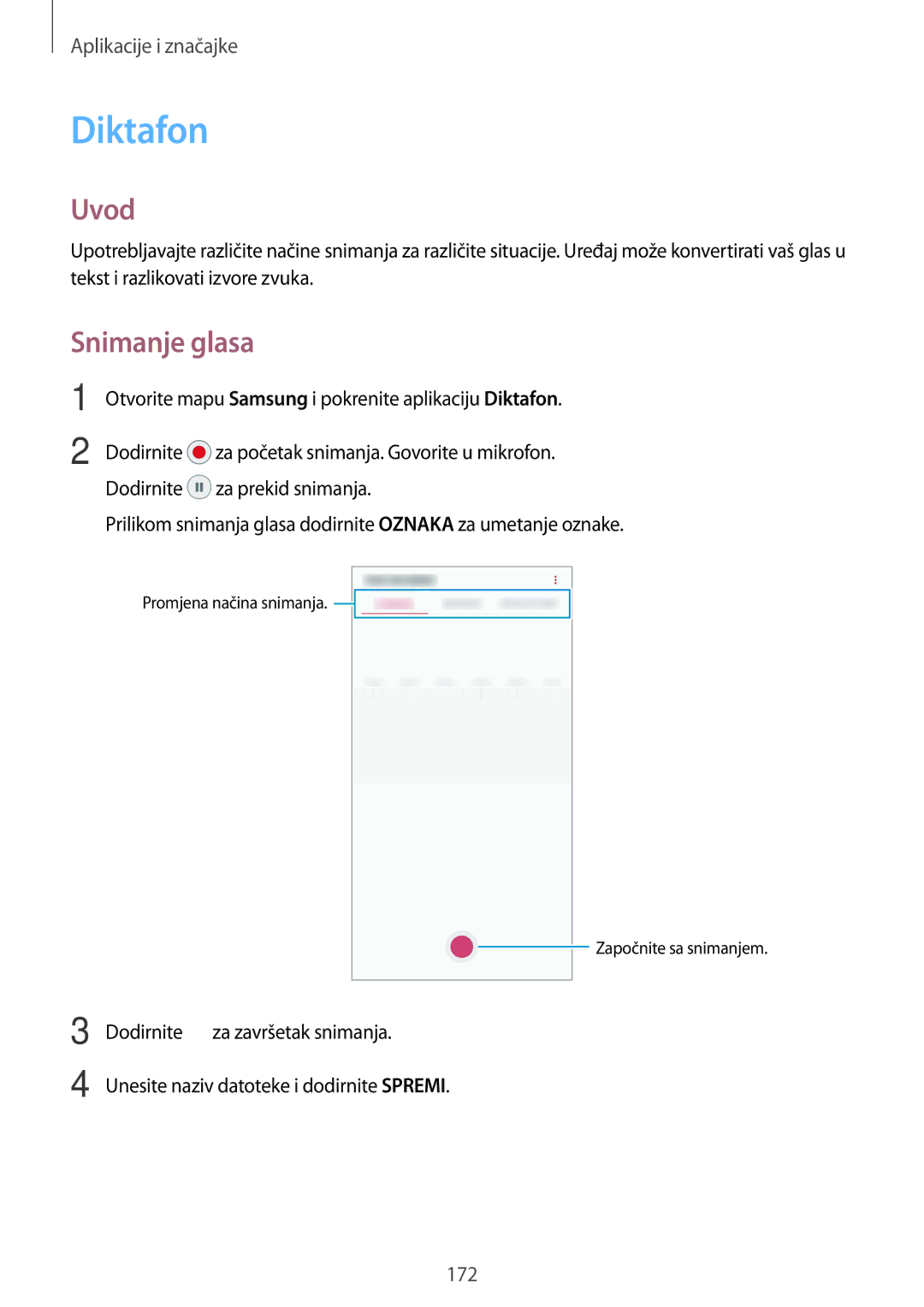 Samsung SM-N950FZKACRO, SM-N950FZDACRO, SM-N950FZDASEE, SM-N950FZKASEE manual Diktafon, Snimanje glasa 