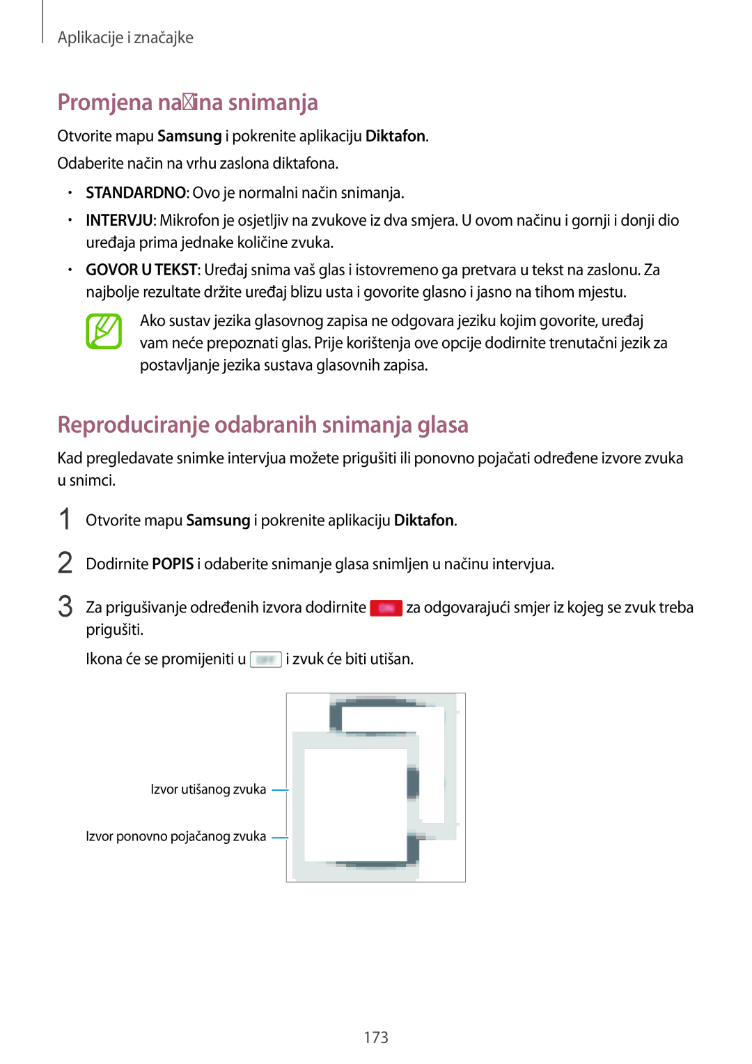 Samsung SM-N950FZDACRO, SM-N950FZKACRO, SM-N950FZDASEE Promjena načina snimanja, Reproduciranje odabranih snimanja glasa 