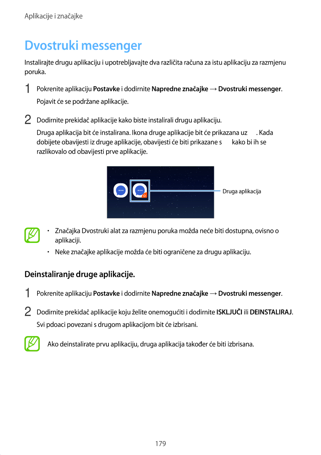 Samsung SM-N950FZKASEE, SM-N950FZKACRO, SM-N950FZDACRO, SM-N950FZDASEE Dvostruki messenger, Deinstaliranje druge aplikacije 