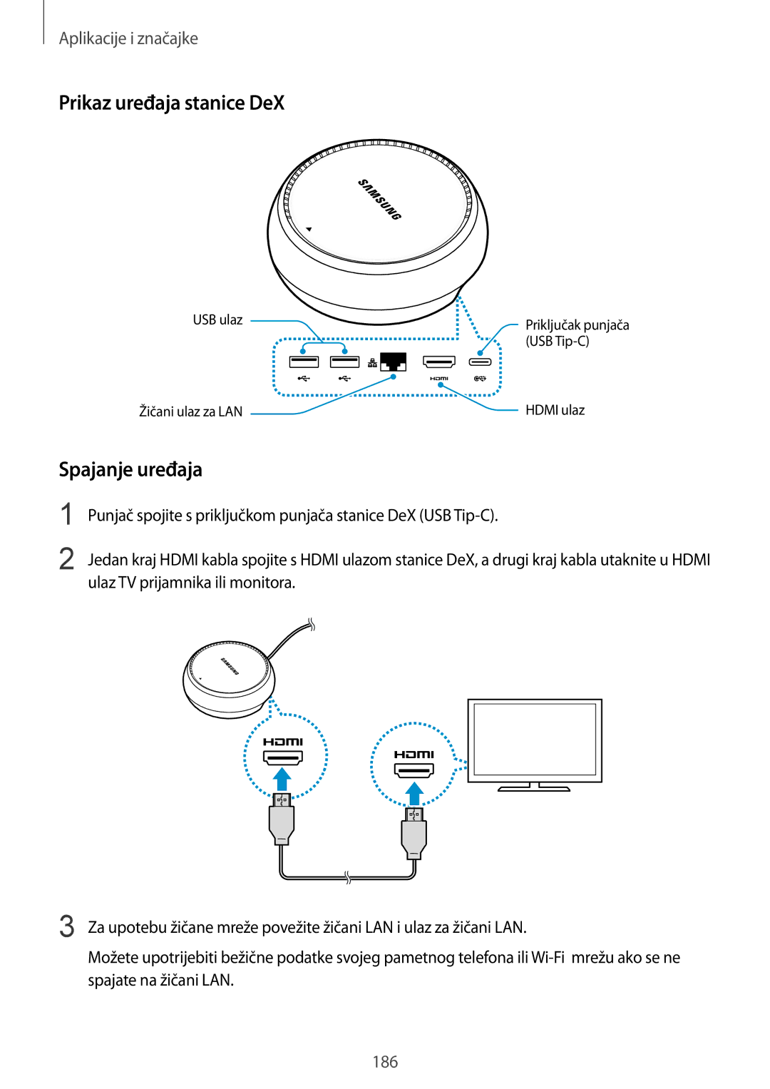 Samsung SM-N950FZDASEE, SM-N950FZKACRO, SM-N950FZDACRO, SM-N950FZKASEE manual Prikaz uređaja stanice DeX, Spajanje uređaja 