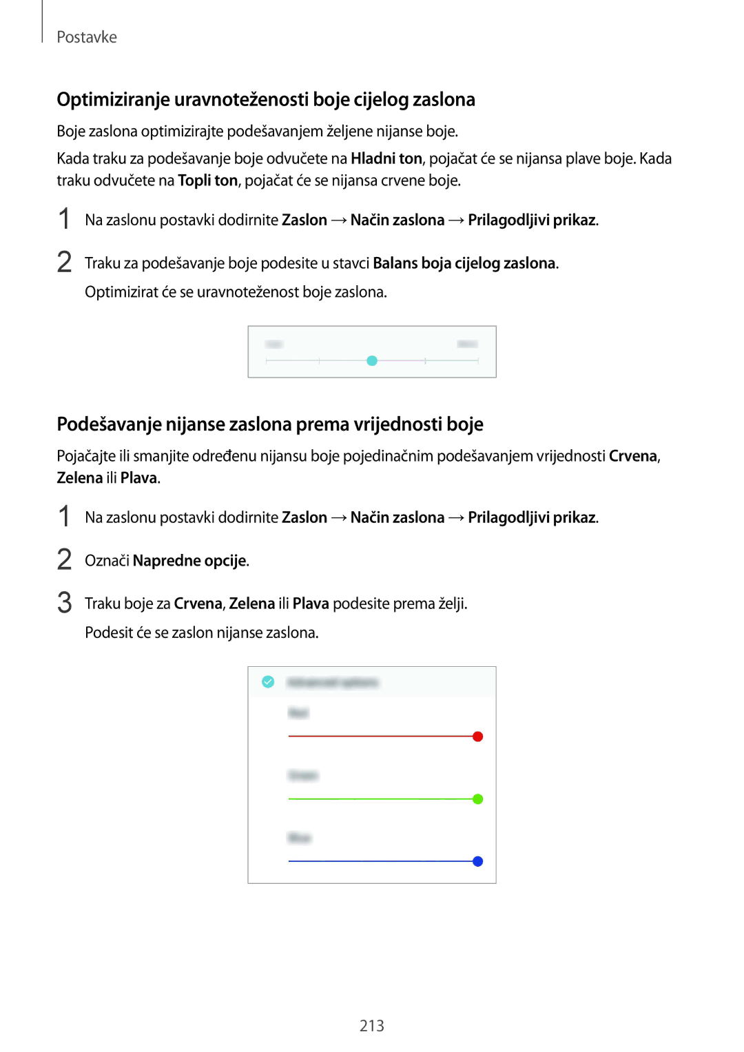 Samsung SM-N950FZDACRO, SM-N950FZKACRO, SM-N950FZDASEE, SM-N950FZKASEE Optimiziranje uravnoteženosti boje cijelog zaslona 